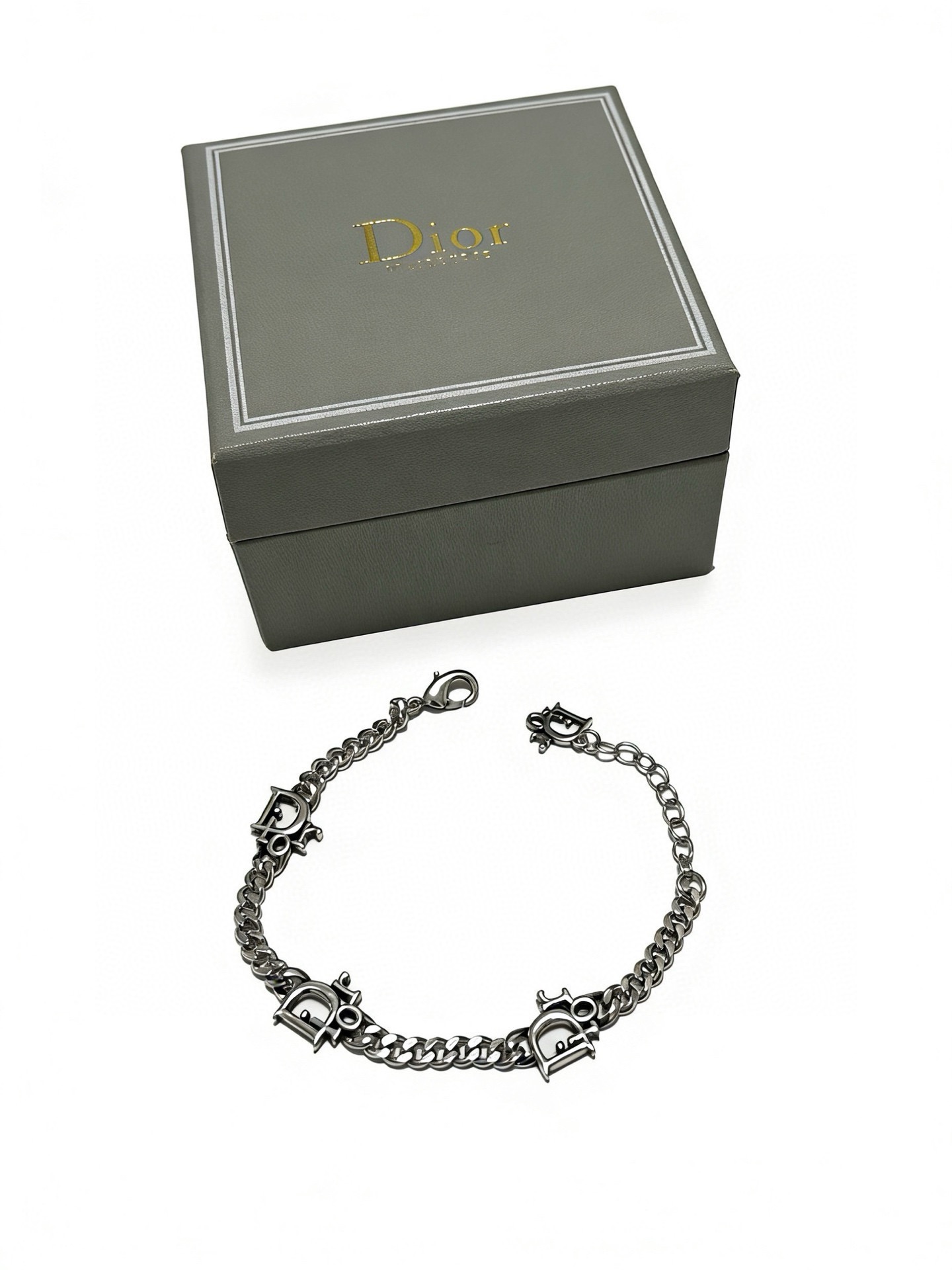 Dior Dior Logo Charm Curb Chain Bracelet bracelet Gunmetal silver-toned metal no gemstones 20cm