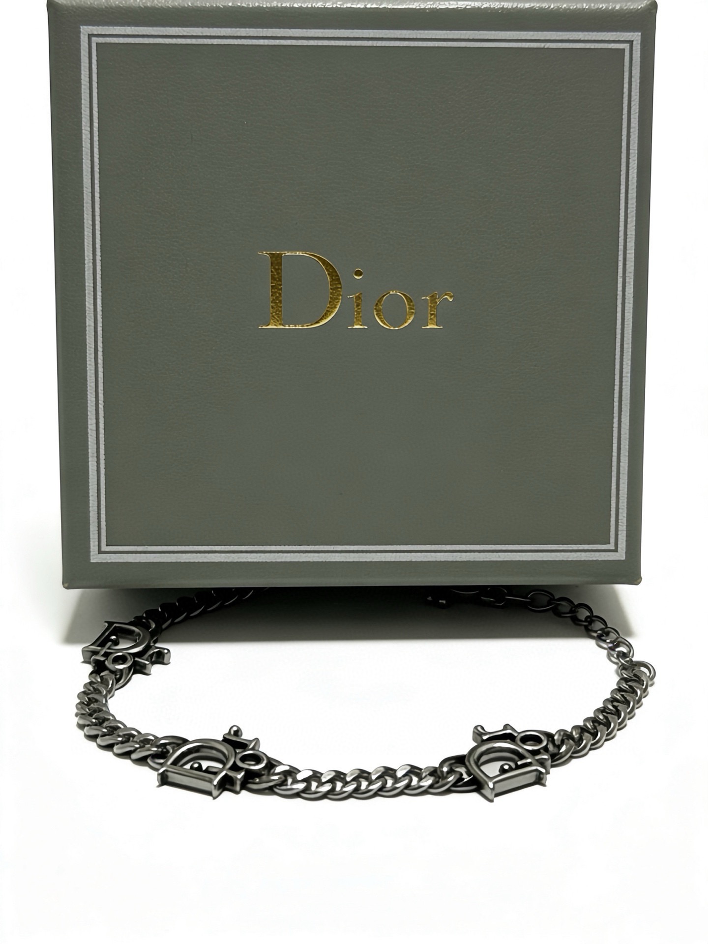 Dior Dior Logo Charm Curb Chain Bracelet bracelet Gunmetal silver-toned metal no gemstones 20cm