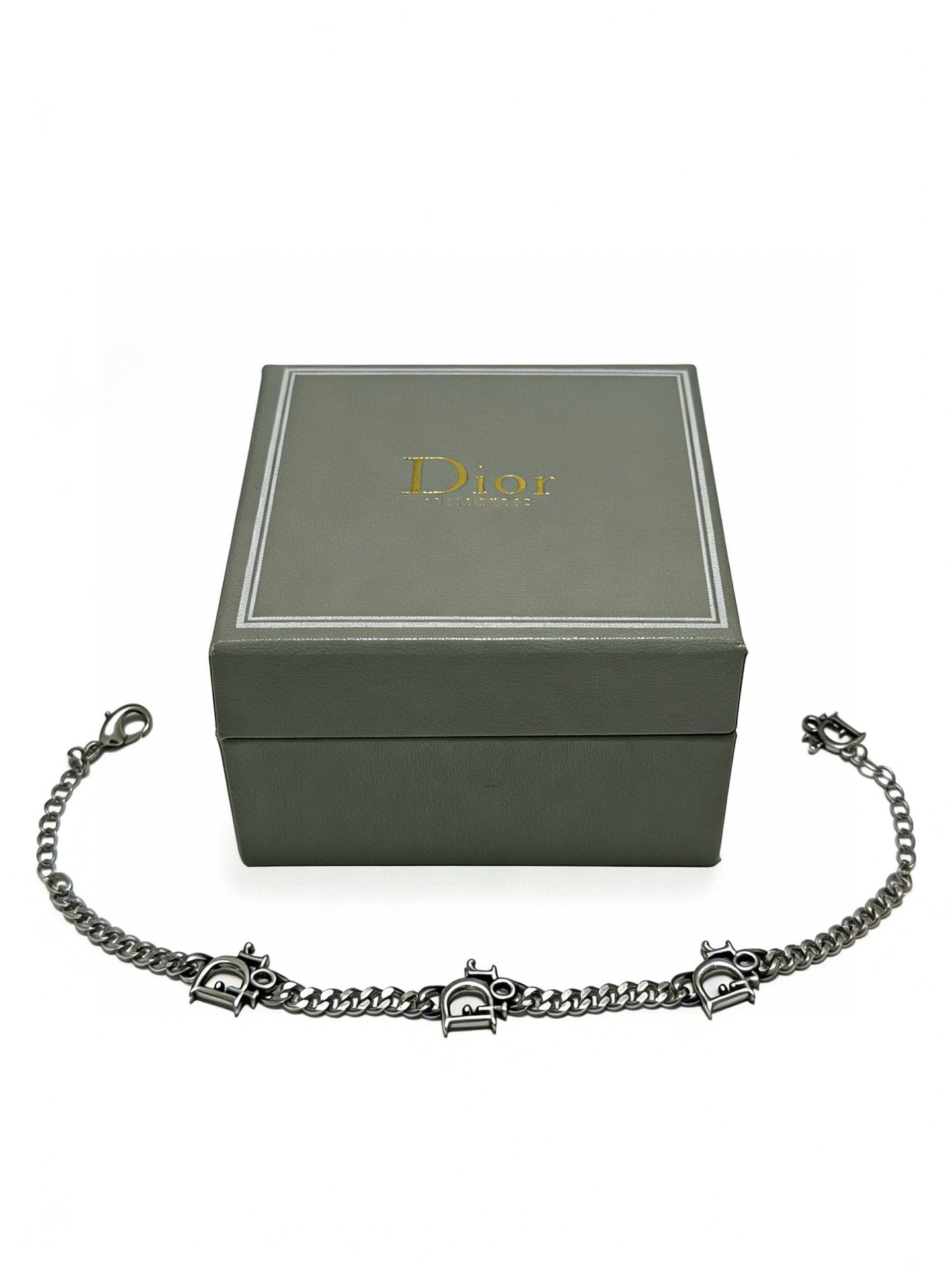 Dior Dior Logo Charm Curb Chain Bracelet bracelet Gunmetal silver-toned metal no gemstones 20cm