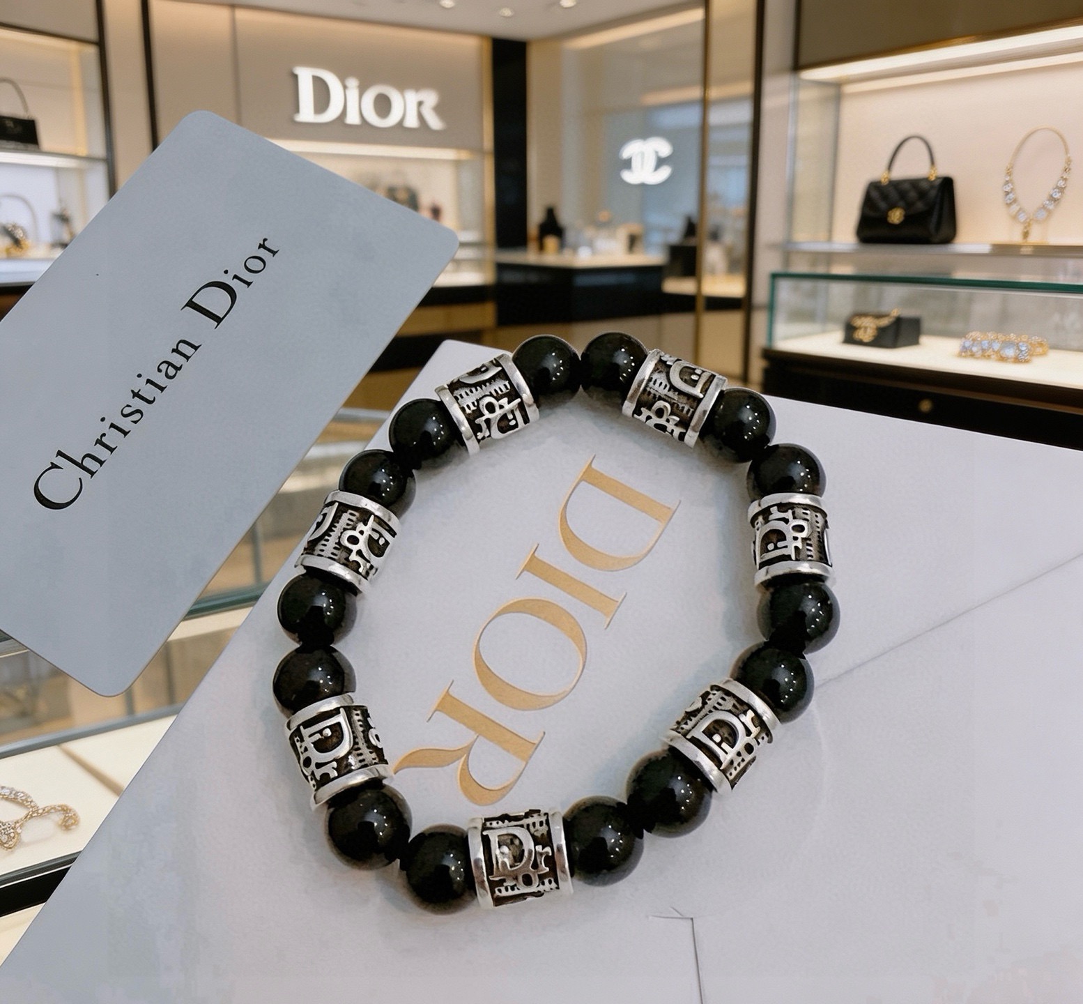 Dior Oblique Beaded Bracelet bracelet Silver-tone metal with black onyx beads 19cm