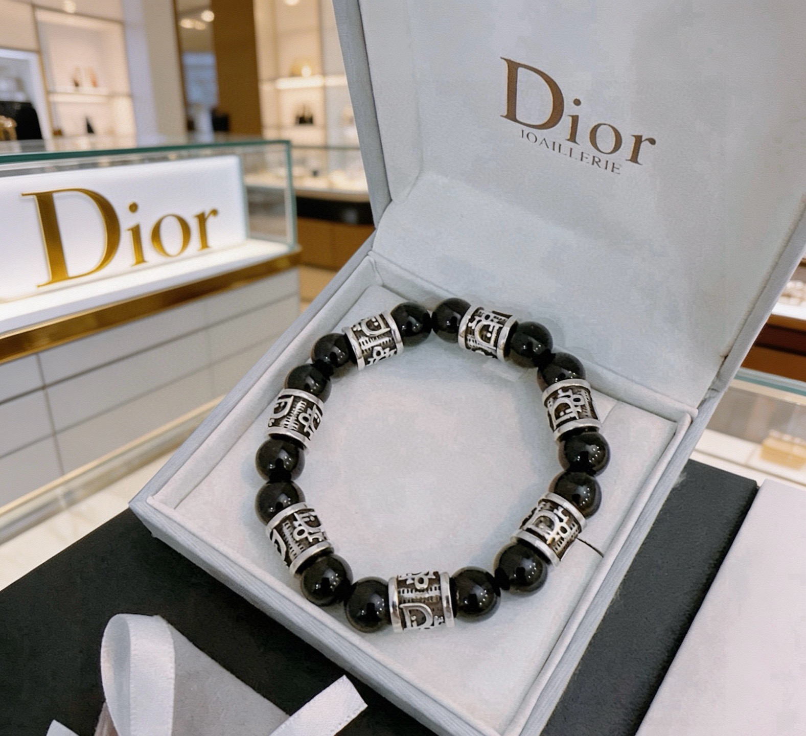 Dior Oblique Beaded Bracelet bracelet Silver-tone metal with black onyx beads 19cm