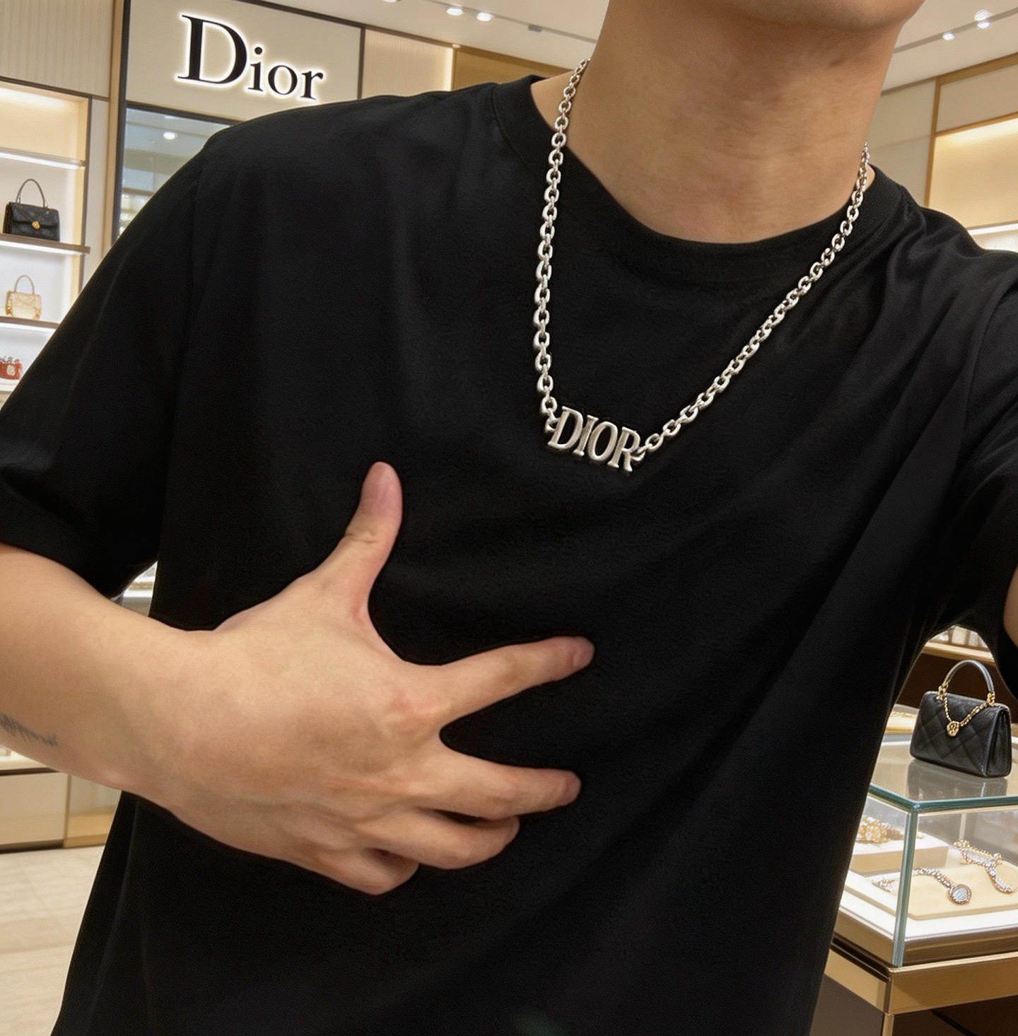 Dior Dio r evolution Logo Chain Necklace necklace silver-toned metal no accent stones 50cm with 5cm extender