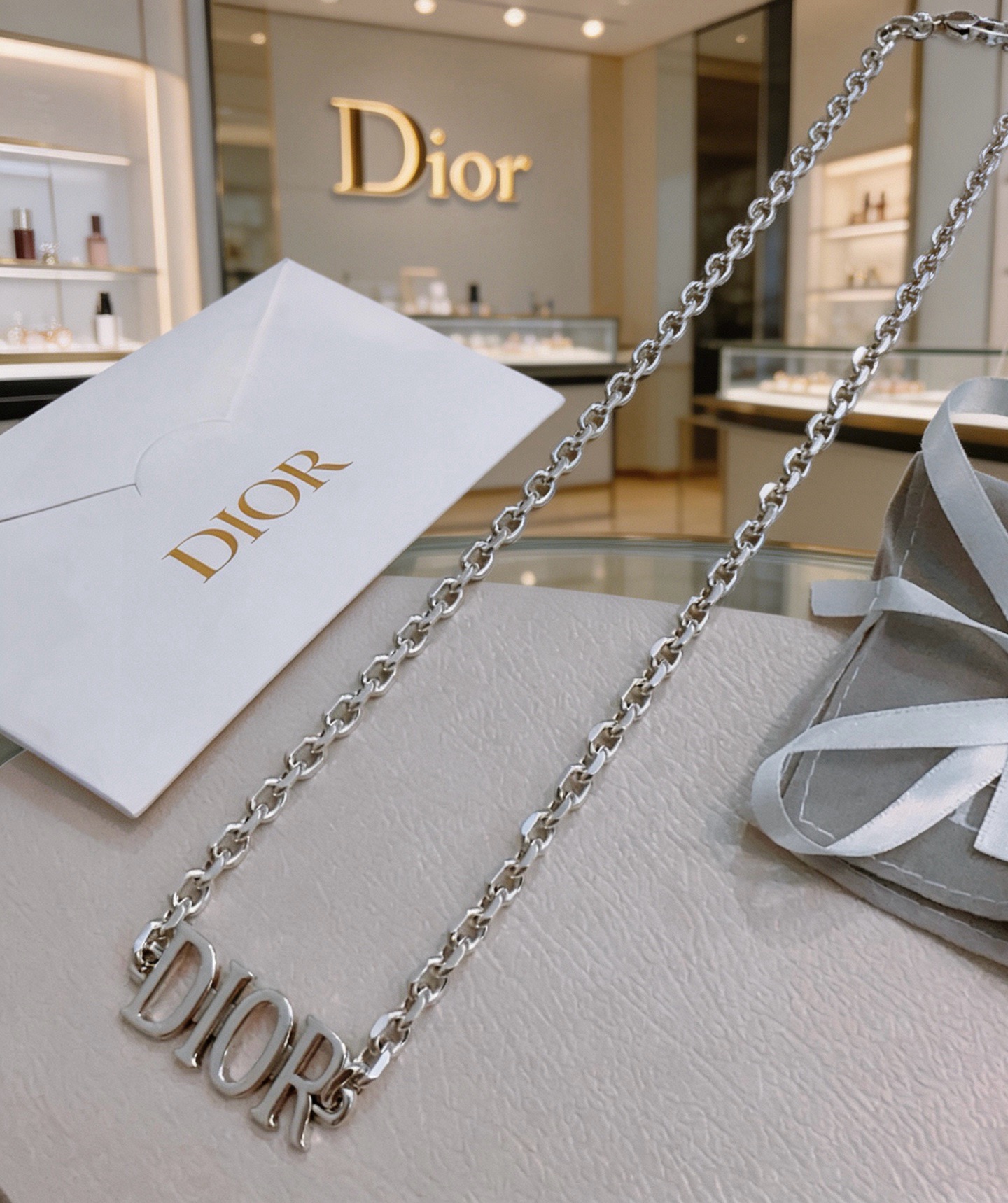 Dior Dio r evolution Logo Chain Necklace necklace silver-toned metal no accent stones 50cm with 5cm extender