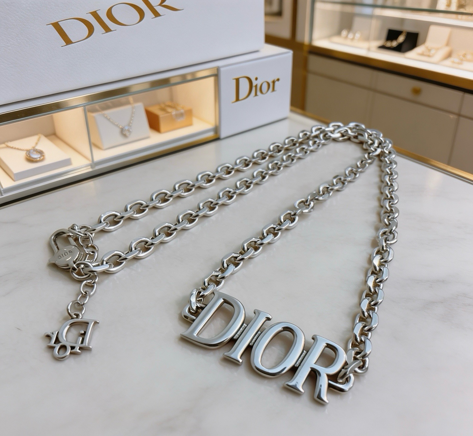 Dior Dio r evolution Logo Chain Necklace necklace silver-toned metal no accent stones 50cm with 5cm extender