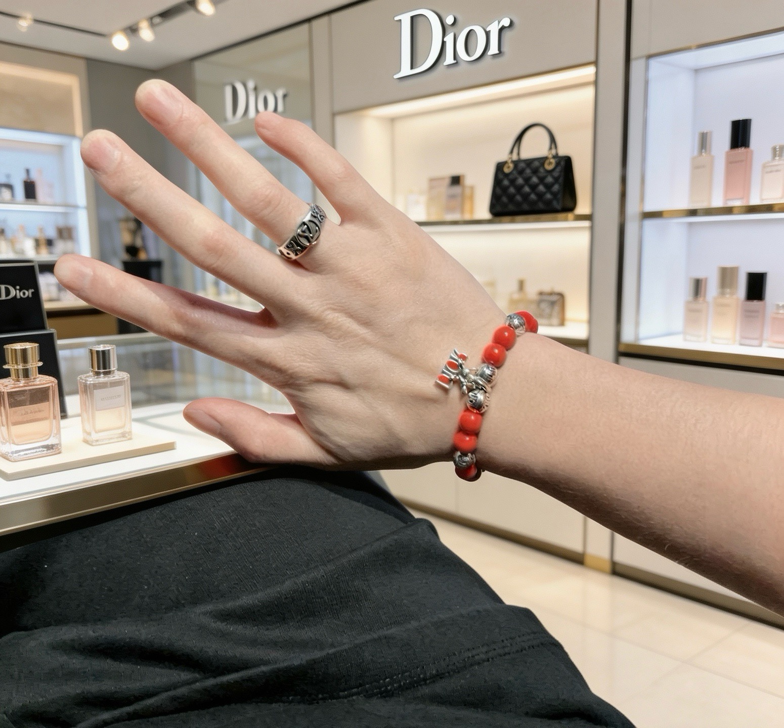 Dior Dior Logo Charm Beaded Bracelet bracelet Silver-tone metal with red enamel and red beaded stones 18cm