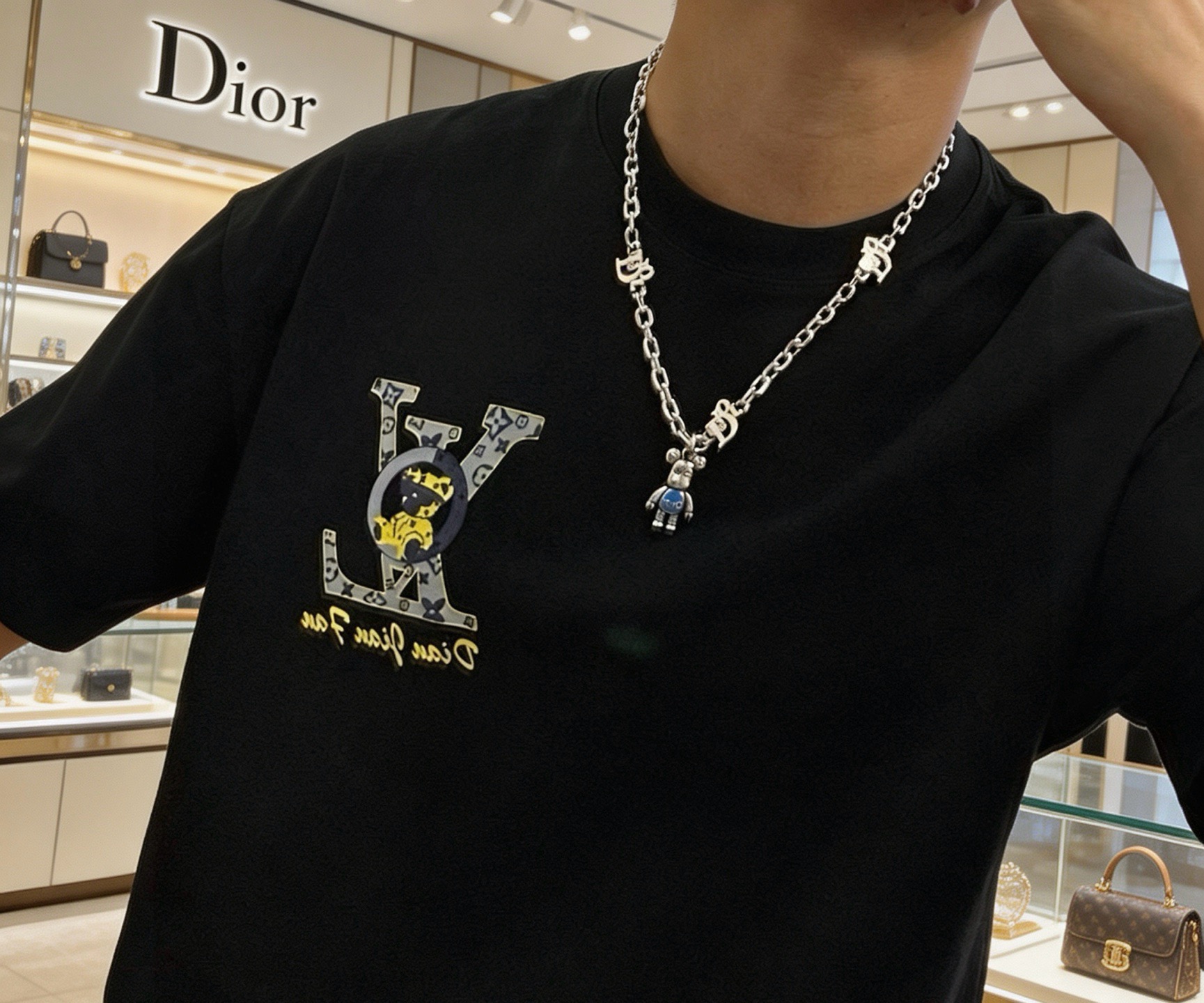 Dior Bearbrick Charm Chain Necklace necklace silver-toned metal with blue enamel accent 60cm