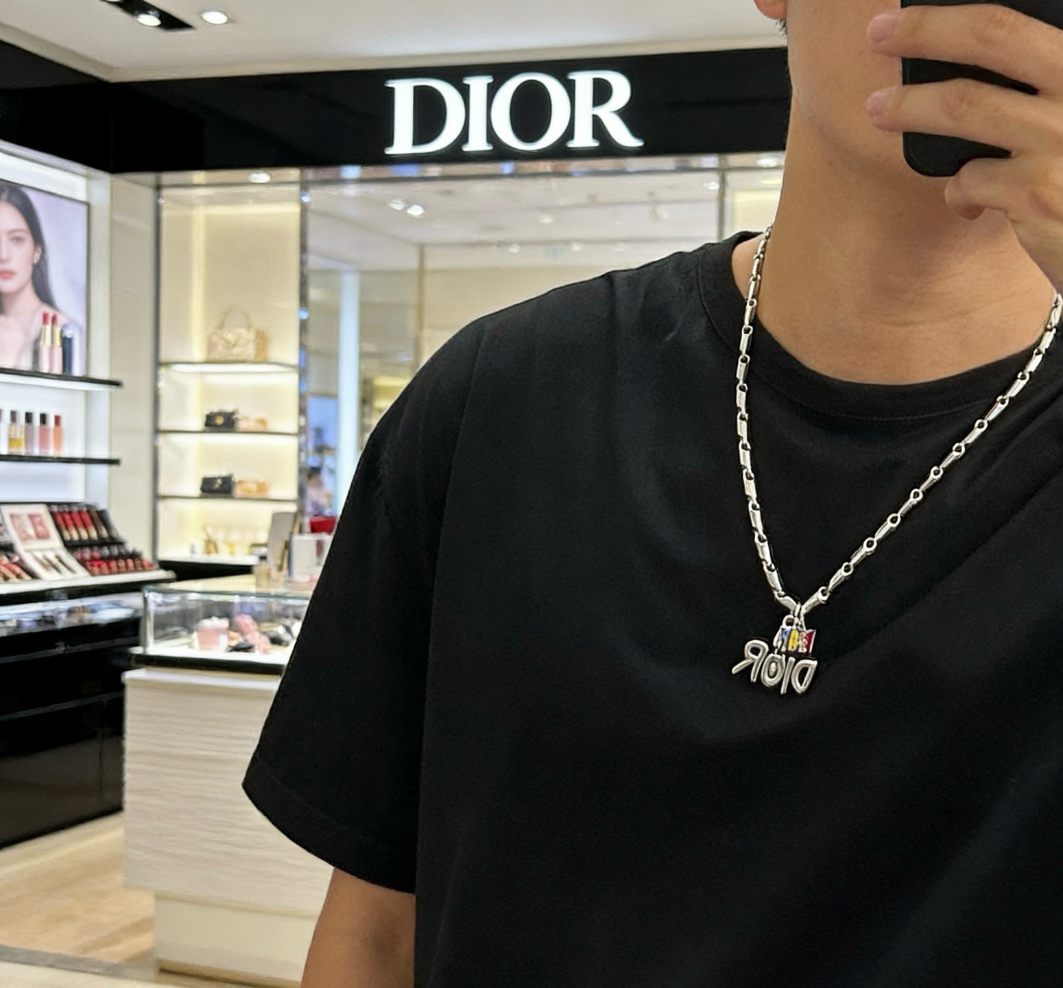 Dior DIOR x KAWS Charm Logo Chain Necklace necklace Silver-toned metal with multicolor enamel accents 60cm