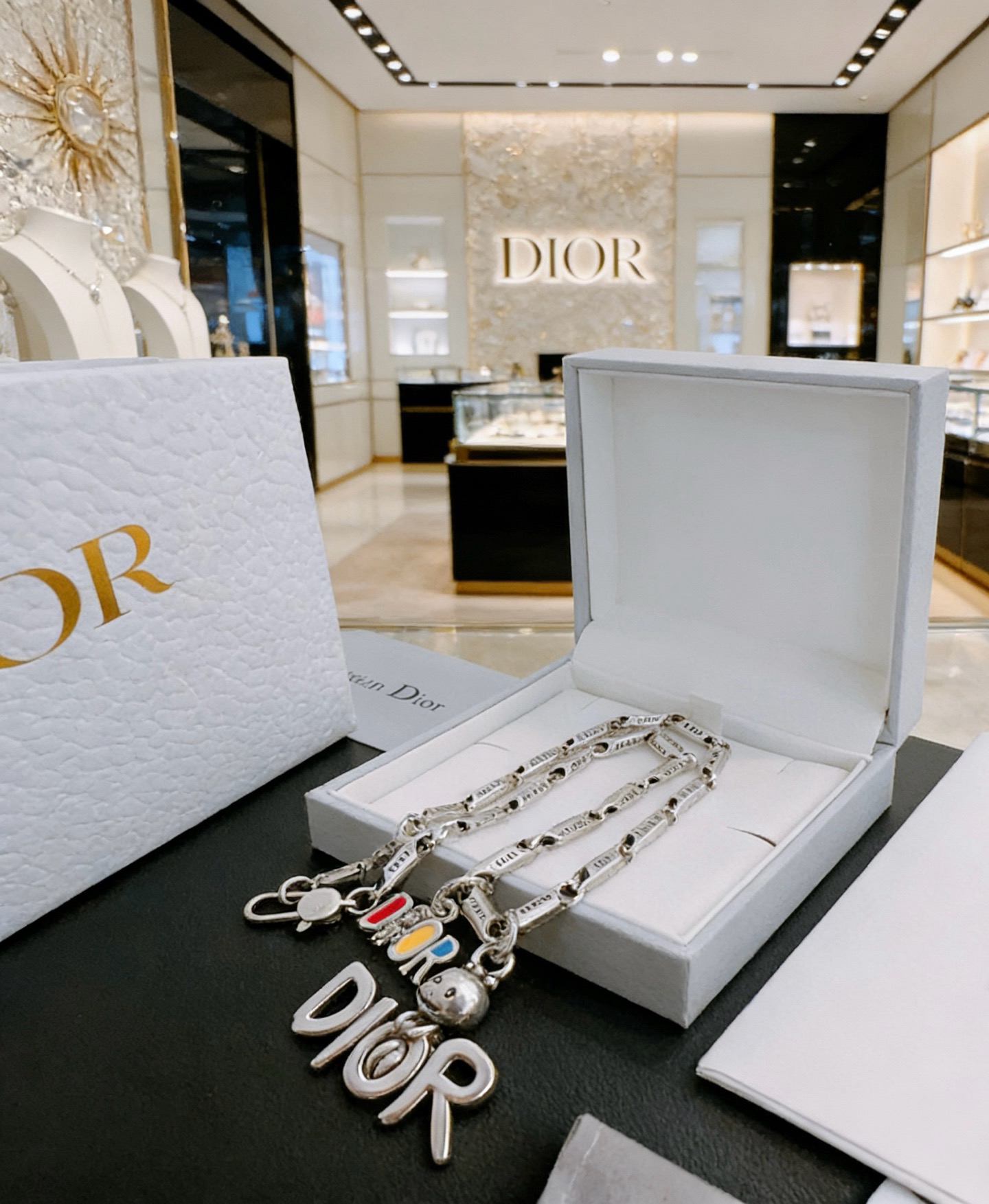 Dior DIOR x KAWS Charm Logo Chain Necklace necklace Silver-toned metal with multicolor enamel accents 60cm