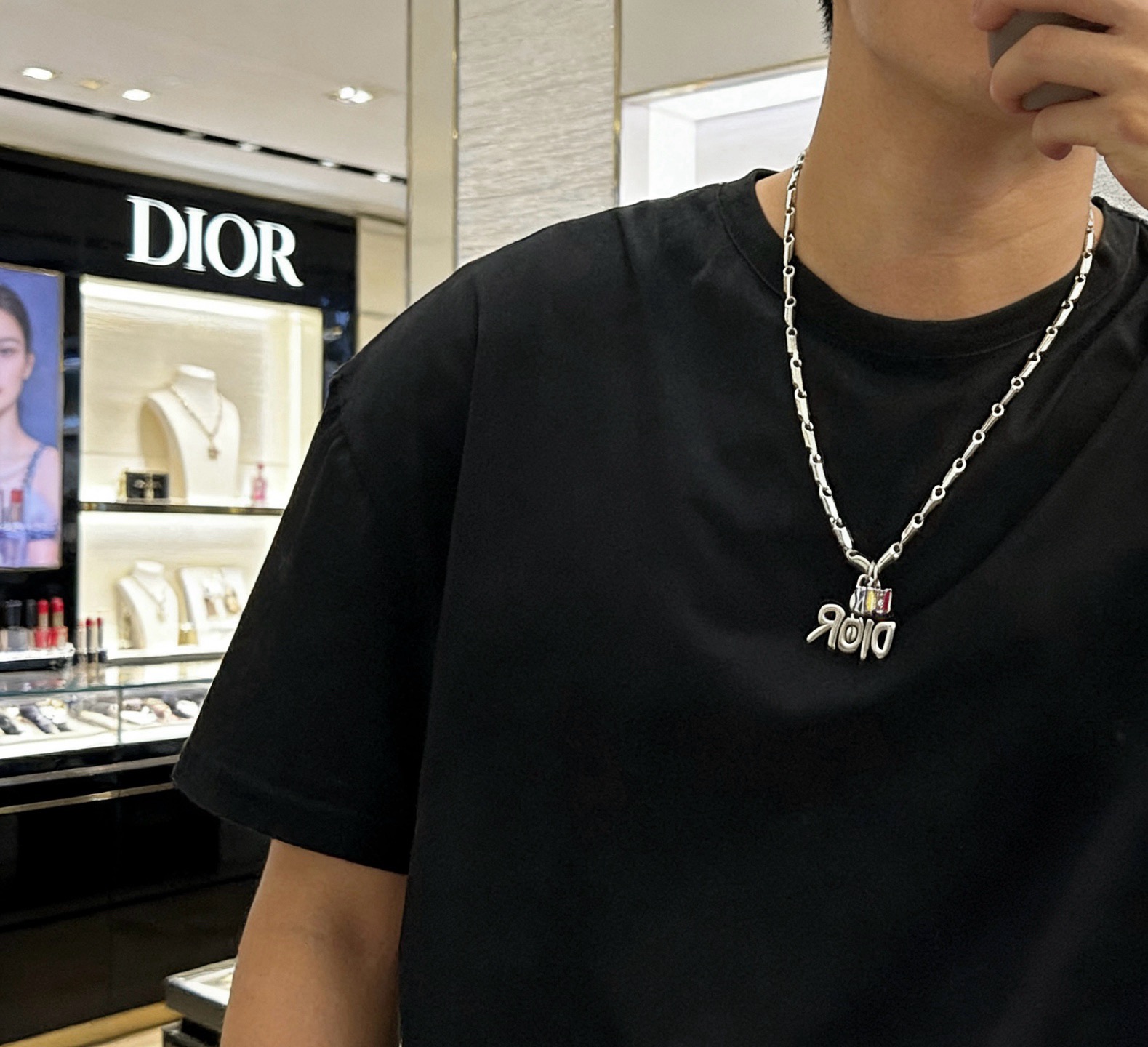 Dior DIOR x KAWS Charm Logo Chain Necklace necklace Silver-toned metal with multicolor enamel accents 60cm