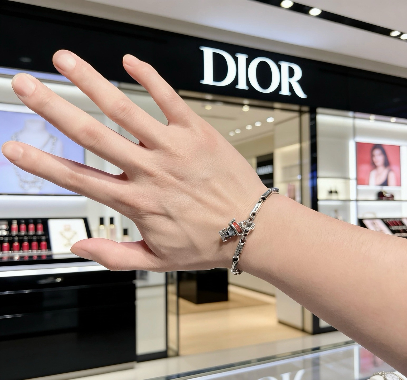 Dior DIOR x Kenny Scharf Robot Charm Chain Bracelet bracelet Silver-toned metal with red enamel accent 18cm with 3cm extender
