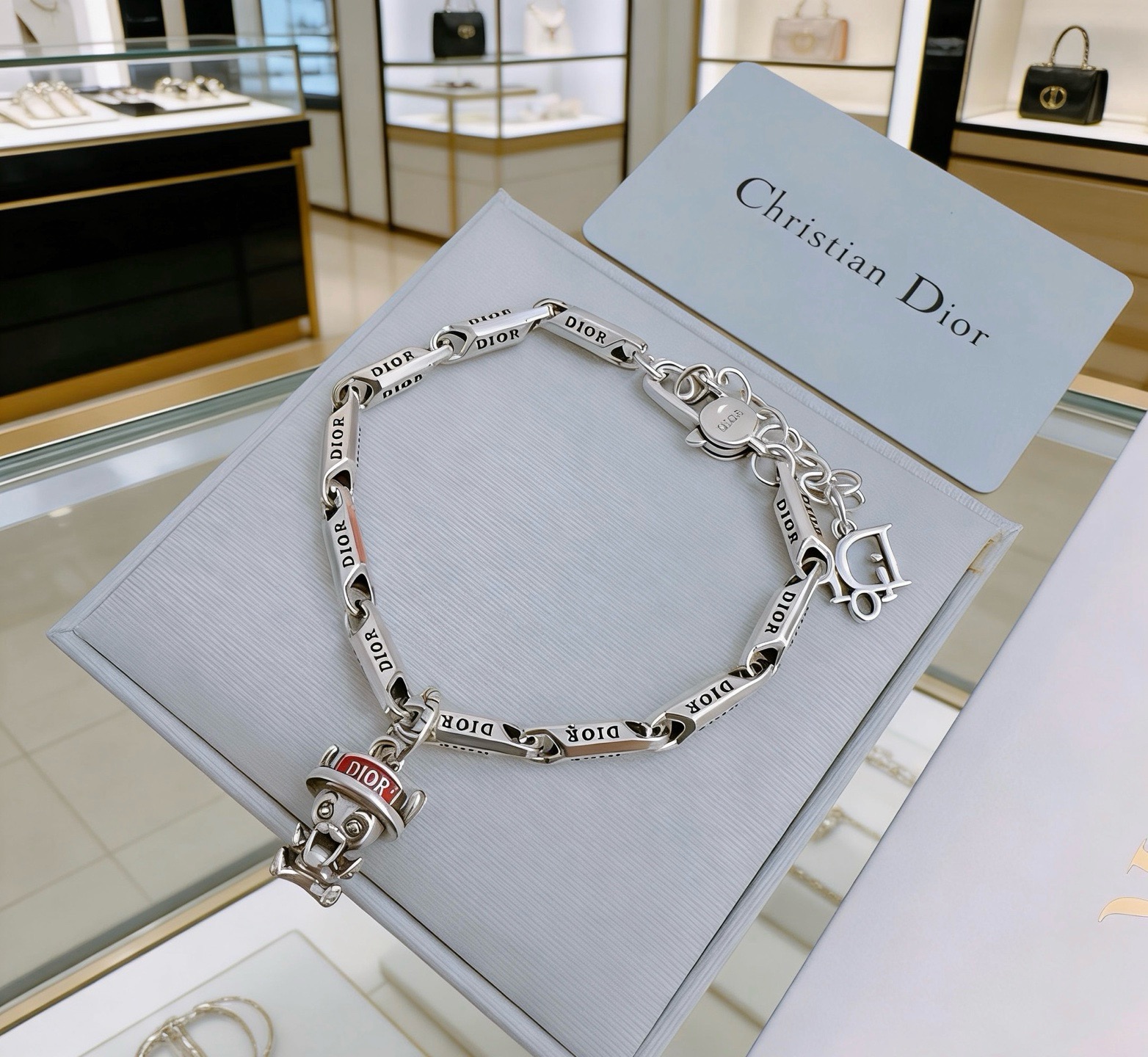 Dior DIOR x Kenny Scharf Robot Charm Chain Bracelet bracelet Silver-toned metal with red enamel accent 18cm with 3cm extender