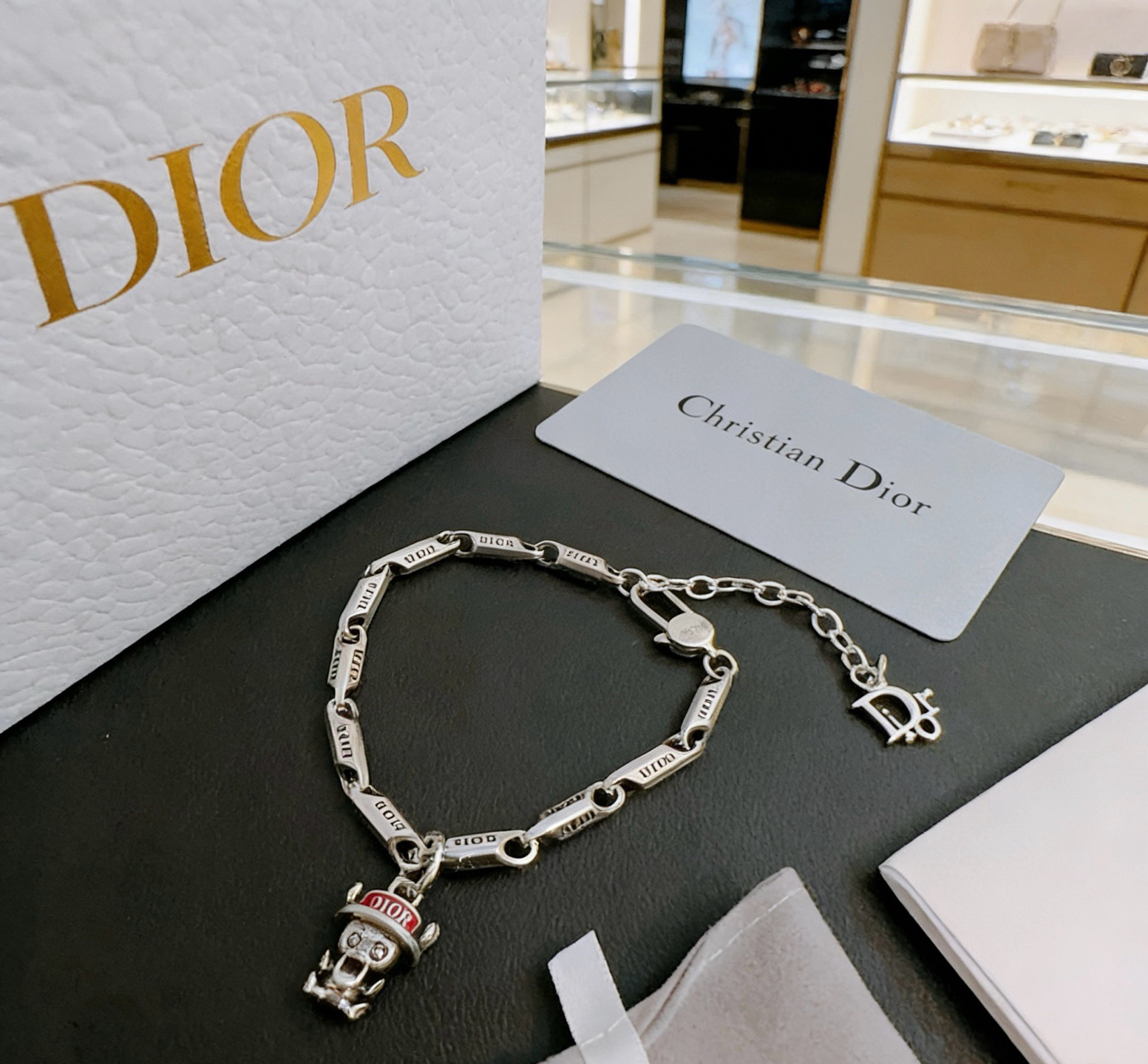 Dior DIOR x Kenny Scharf Robot Charm Chain Bracelet bracelet Silver-toned metal with red enamel accent 18cm with 3cm extender