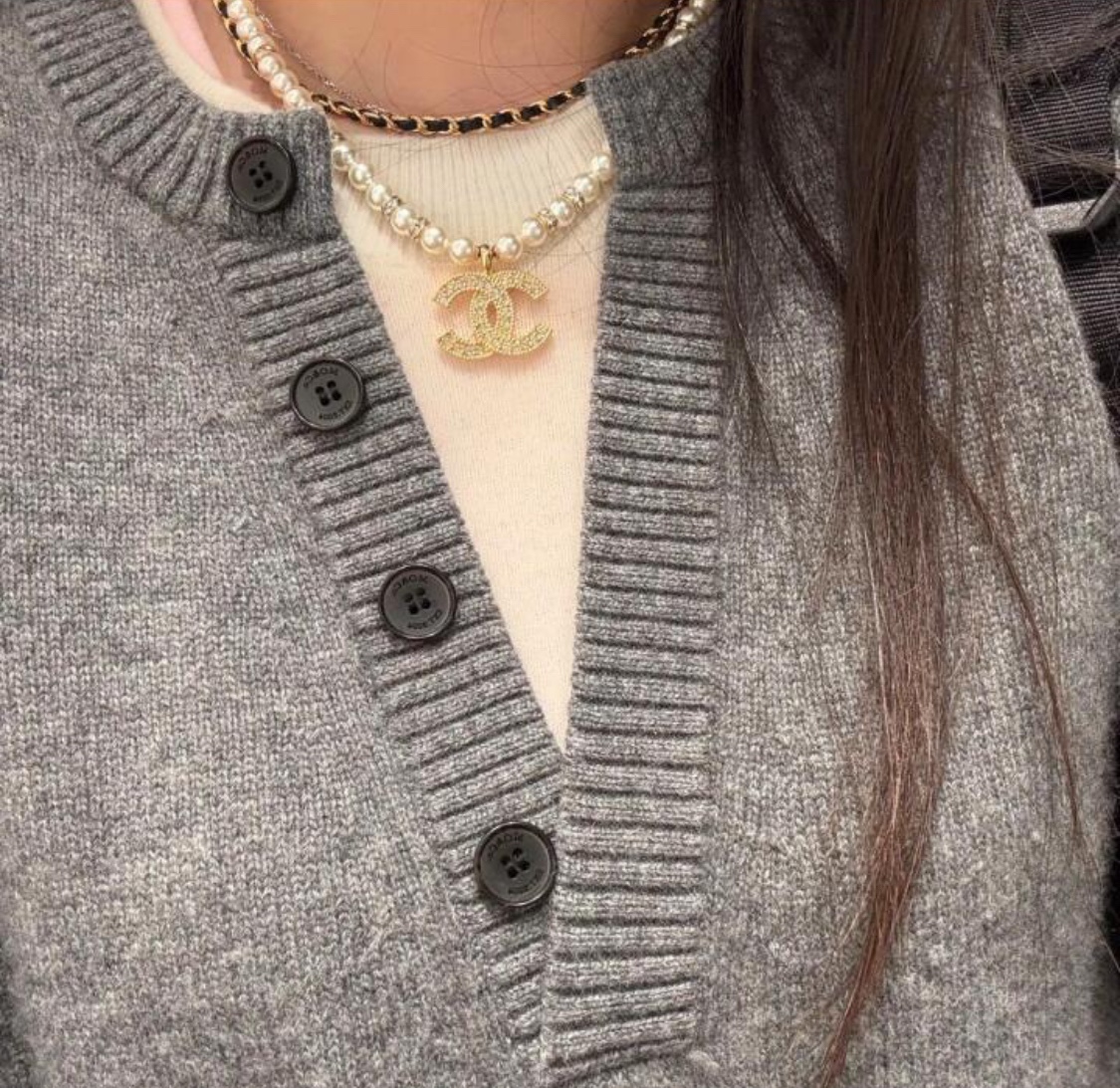 Chanel CC Crystal Pearl Double Layer Chain Necklace necklace gold tone metal white faux pearl clear crystal 42cm with 5cm extender