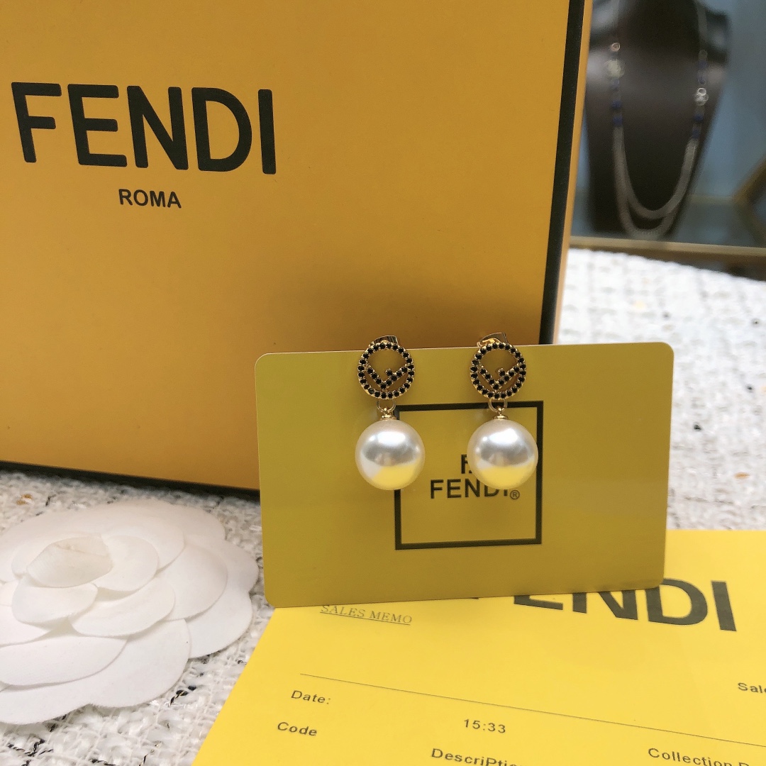 Fendi F is Fendi Logo Pearl Drop Earrings earrings gold-tone metal black pave crystals white pearl 3 5cm drop length