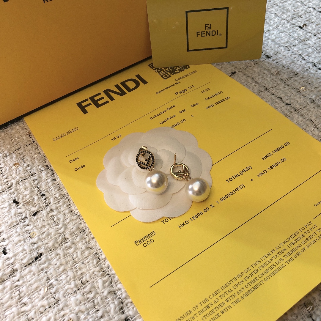 Fendi F is Fendi Logo Pearl Drop Earrings earrings gold-tone metal black pave crystals white pearl 3 5cm drop length