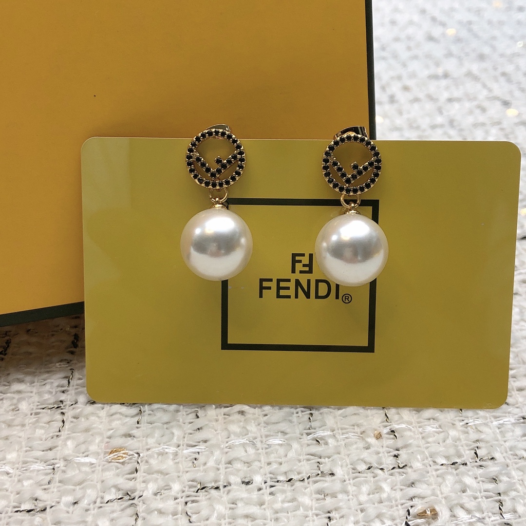 Fendi F is Fendi Logo Pearl Drop Earrings earrings gold-tone metal black pave crystals white pearl 3 5cm drop length
