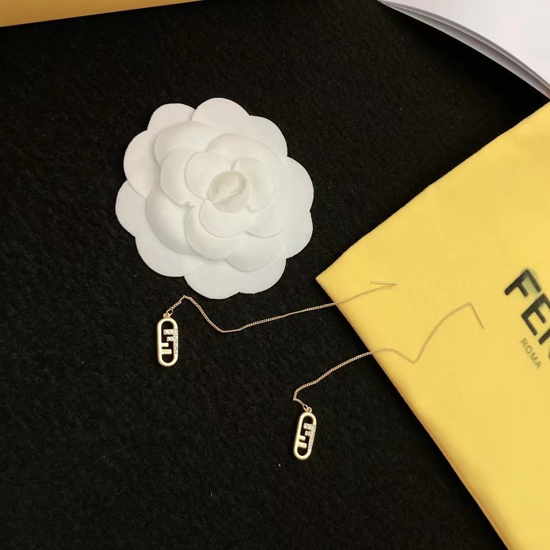 Fendi O Lock earrings gold-tone metal with clear crystal accents 6cm chain length