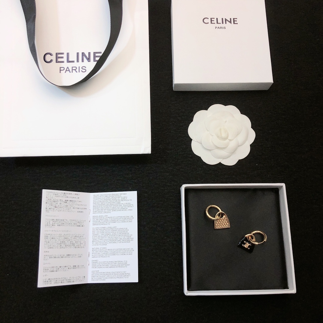 Celine Triomphe Padlock Charm Hoop Earrings earrings gold-tone metal with black enamel and gold Triomphe logo detailing 1 5cm hoop diameter 2cm total drop length