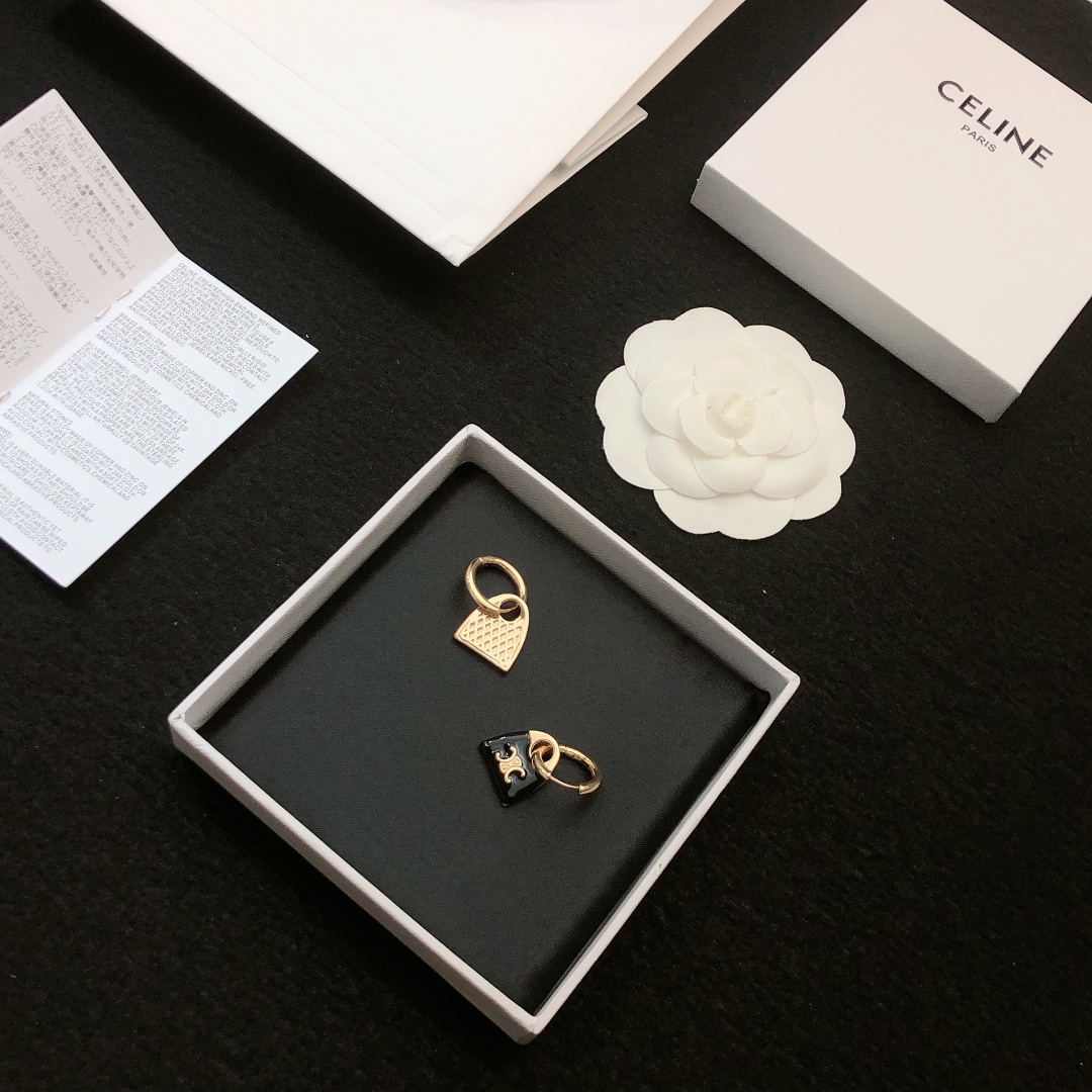 Celine Triomphe Padlock Charm Hoop Earrings earrings gold-tone metal with black enamel and gold Triomphe logo detailing 1 5cm hoop diameter 2cm total drop length