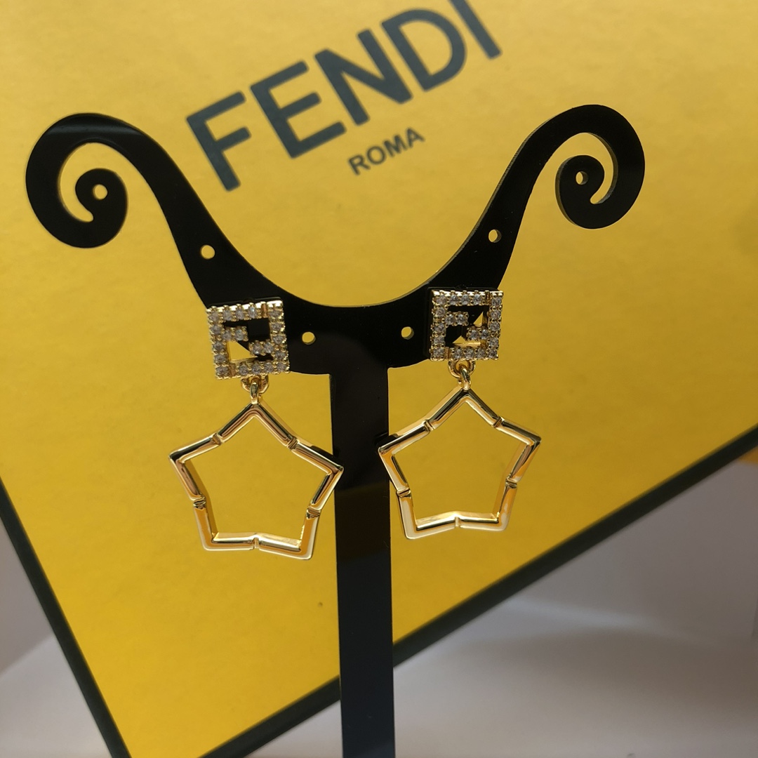 Fendi FF Logo Star Drop Earrings earrings Gold-tone metal with clear crystal pave accents One Size drop length approx 3 5cm
