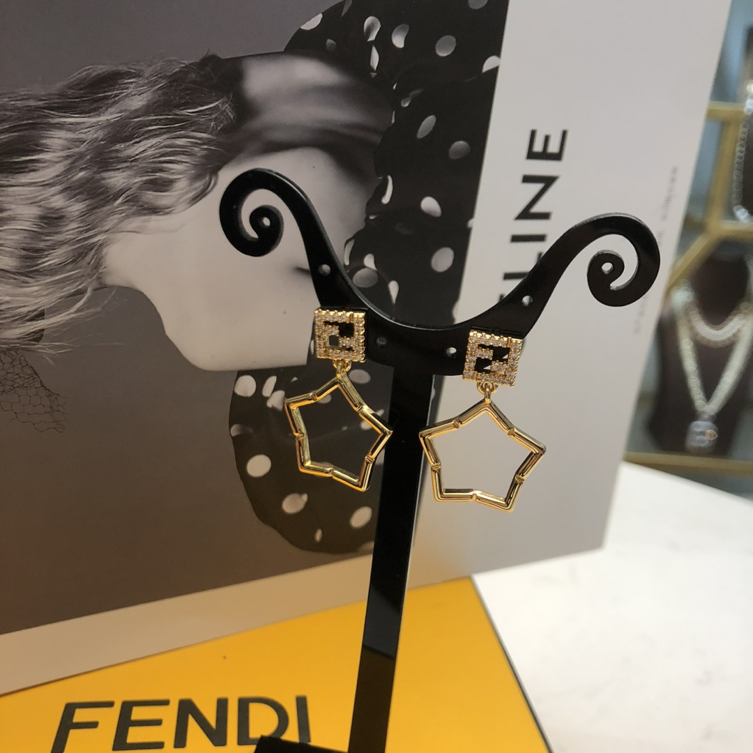 Fendi FF Logo Star Drop Earrings earrings Gold-tone metal with clear crystal pave accents One Size drop length approx 3 5cm