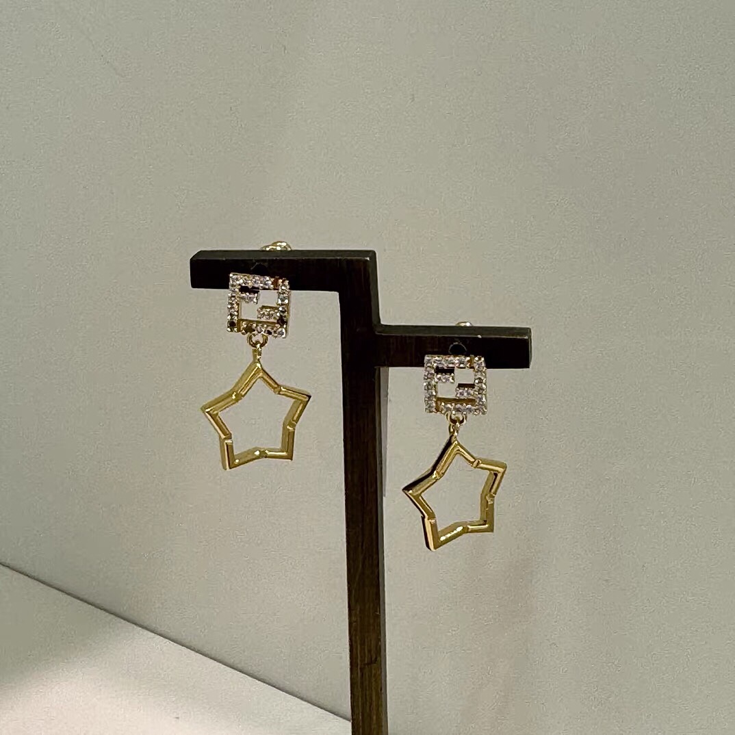 Fendi FF Logo Star Drop Earrings earrings Gold-tone metal with clear crystal pave accents One Size drop length approx 3 5cm