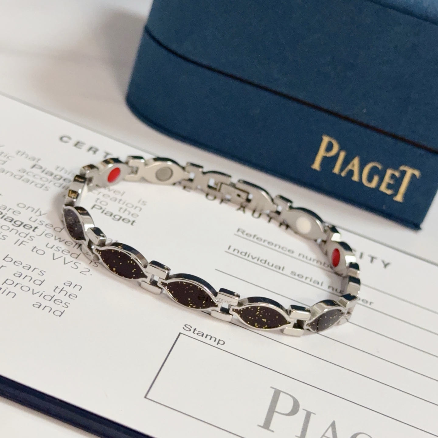 Piaget Marquise Link Bracelet bracelet Silver-toned metal with black gold-flecked inlay accented with red and white decorative elements 19cm