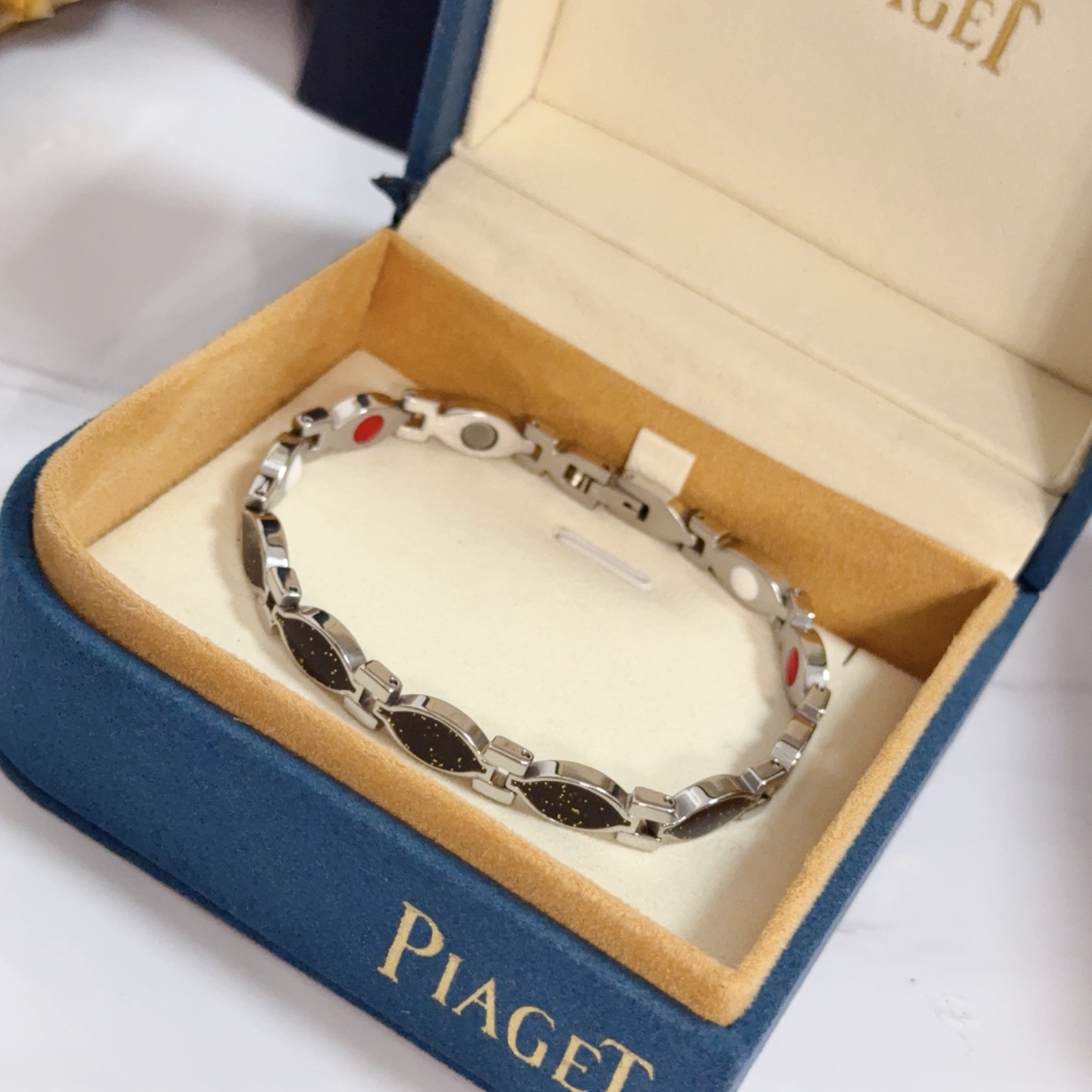 Piaget Marquise Link Bracelet bracelet Silver-toned metal with black gold-flecked inlay accented with red and white decorative elements 19cm