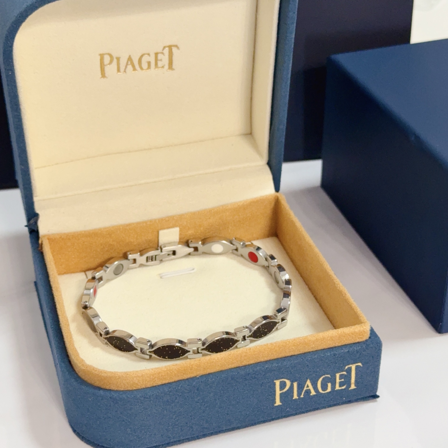 Piaget Marquise Link Bracelet bracelet Silver-toned metal with black gold-flecked inlay accented with red and white decorative elements 19cm