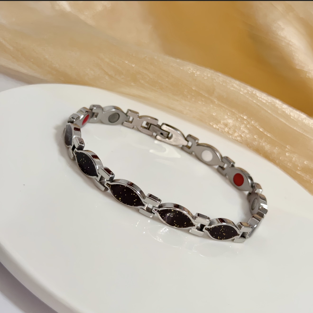 Piaget Marquise Link Bracelet bracelet Silver-toned metal with black gold-flecked inlay accented with red and white decorative elements 19cm