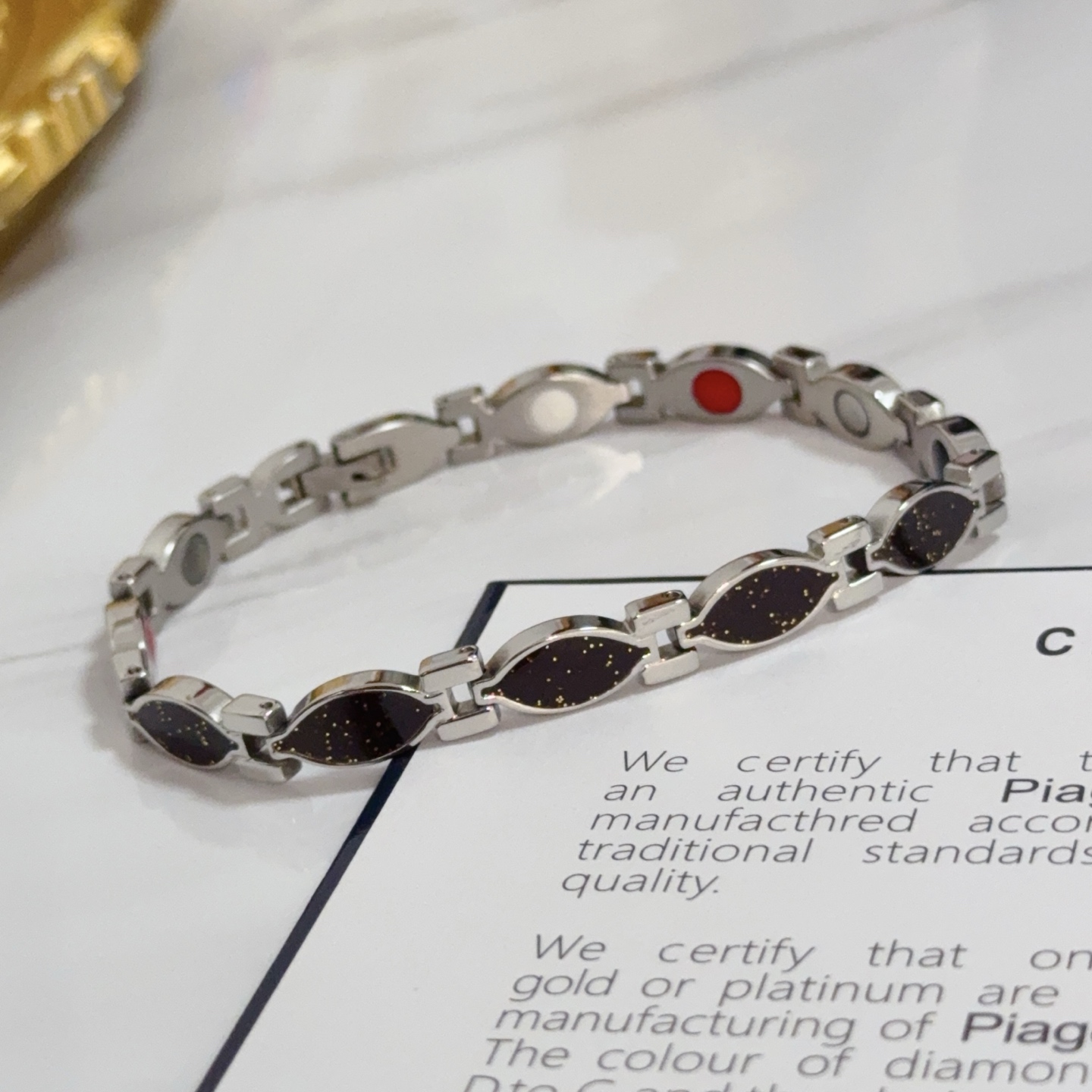 Piaget Marquise Link Bracelet bracelet Silver-toned metal with black gold-flecked inlay accented with red and white decorative elements 19cm