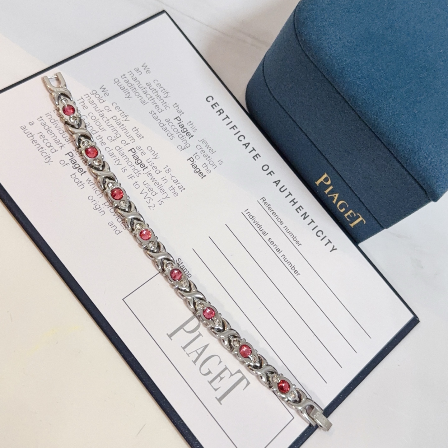 Piaget Magnetic Therapy Link Bracelet bracelet Silver-toned metal with pink gemstones clear accent stones and black white red magnetic inlays 19cm