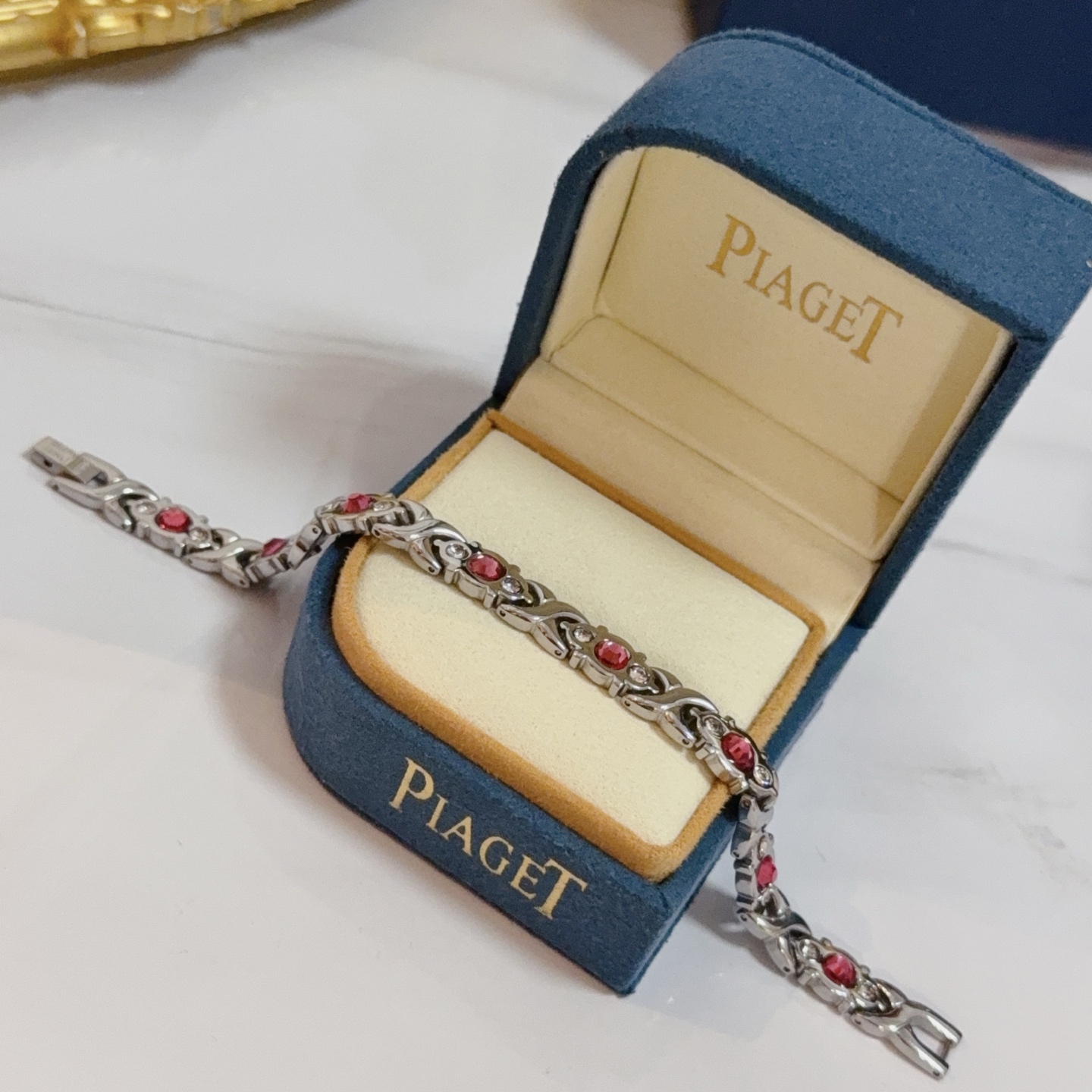 Piaget Magnetic Therapy Link Bracelet bracelet Silver-toned metal with pink gemstones clear accent stones and black white red magnetic inlays 19cm