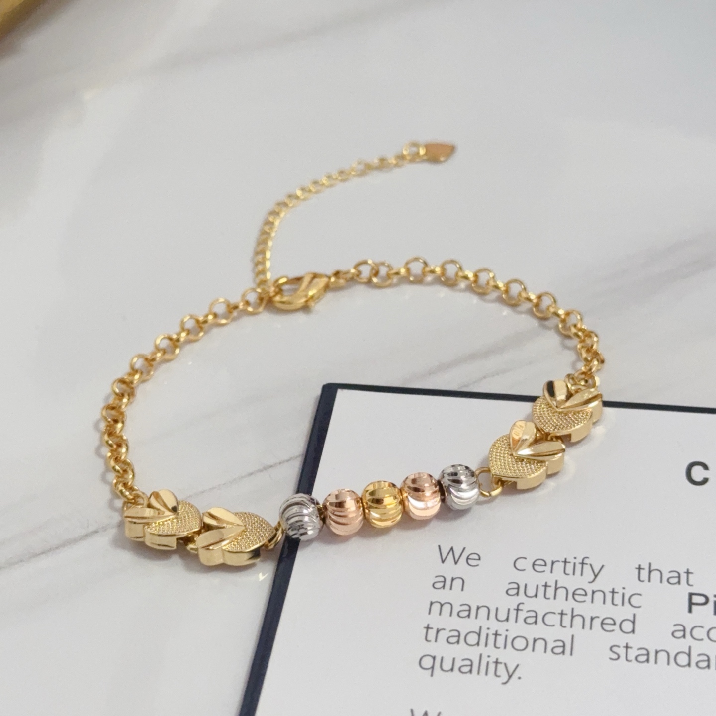 Piaget Possession Heart Motif bracelet Tri-tone yellow gold rose gold white gold metal no gemstones 16cm with 3cm extender chain