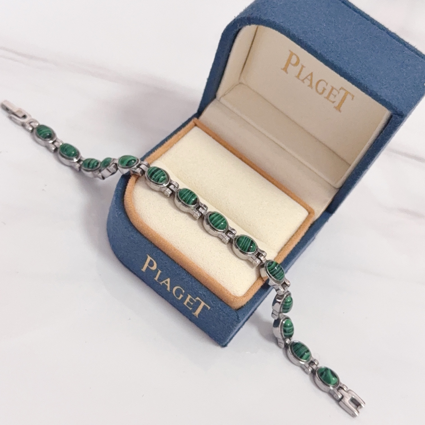 Piaget Malachite Magnetic Link Bracelet bracelet Silver-toned stainless steel with green malachite cabochons red black white and silver magnetic inlays 19cm