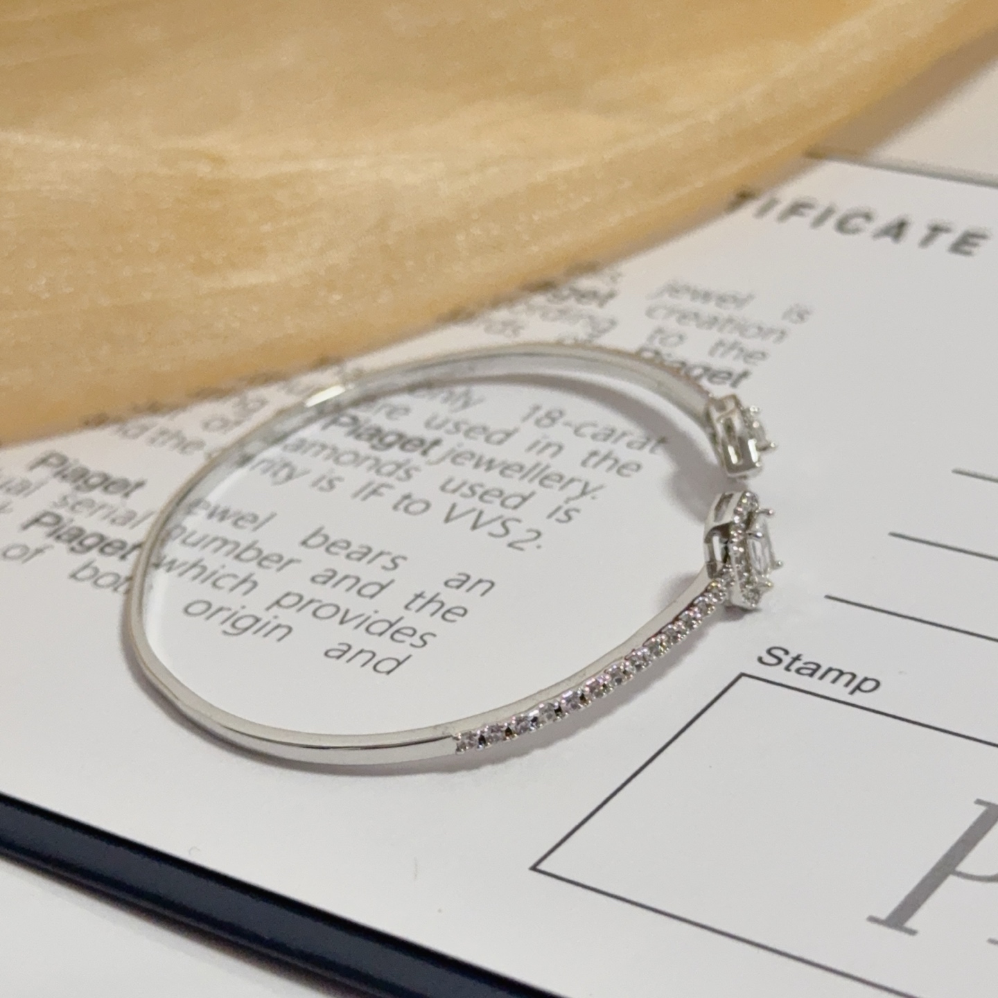 Piaget Treasures Open Cuff Bangle bracelet 18k white gold with clear diamonds 16cm inner circumference