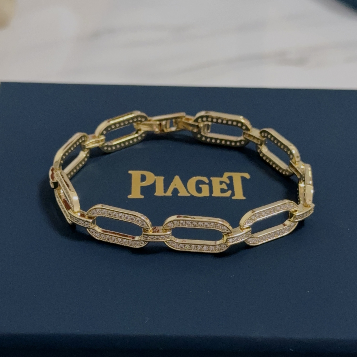 Piaget Possession Paperclip Chain Bracelet bracelet 18k yellow gold with pave set clear diamonds 17cm