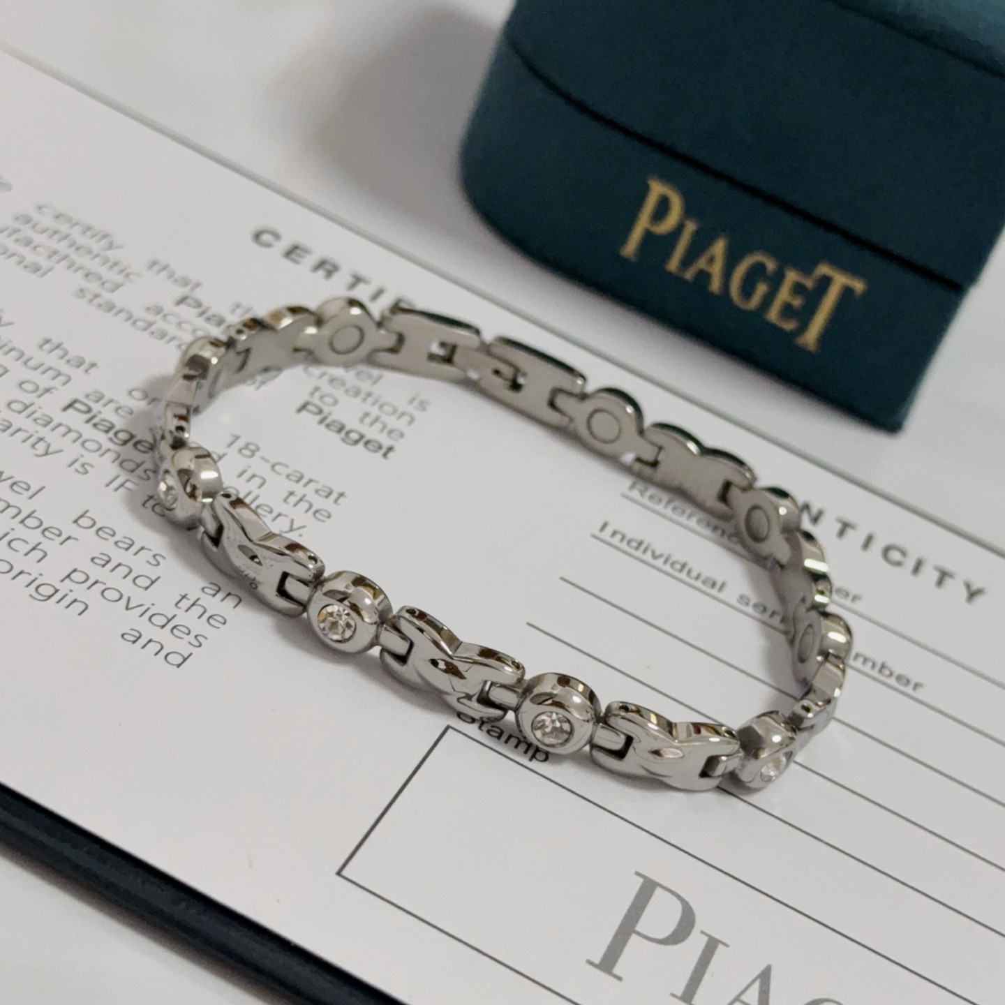 Piaget Possession bracelet silver-toned metal with clear faceted stones 17cm
