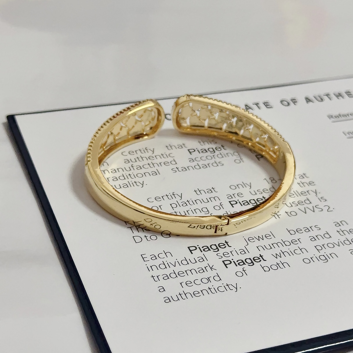 Piaget Rose Passion Open Cuff bracelet 18k yellow gold with clear diamond accents 16cm inner circumference