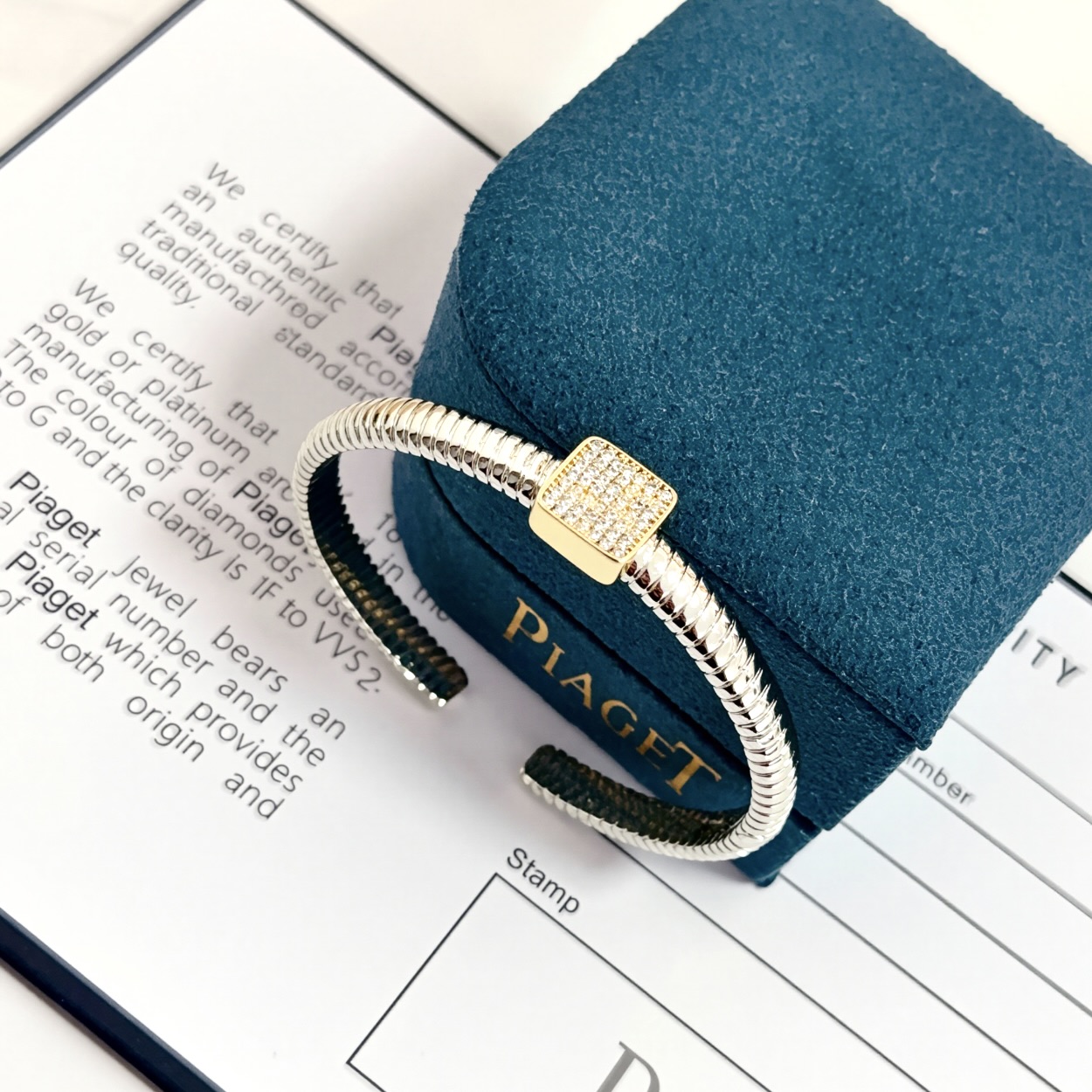 Piaget Possession bracelet Two-tone silver and yellow gold with pave clear diamonds 17cm