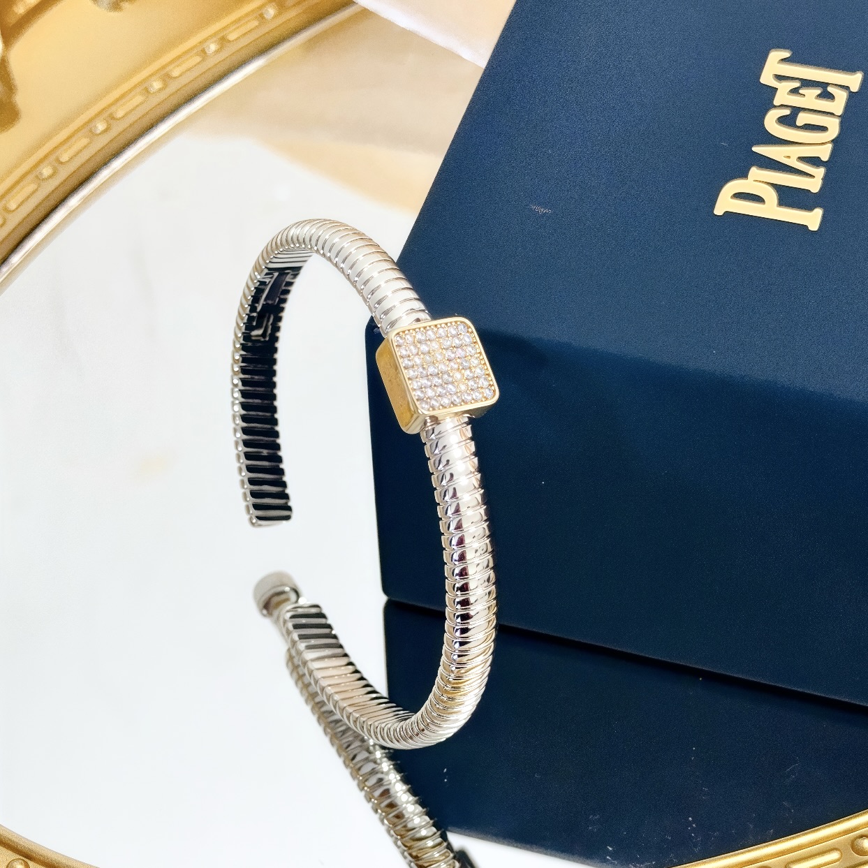 Piaget Possession bracelet Two-tone silver and yellow gold with pave clear diamonds 17cm