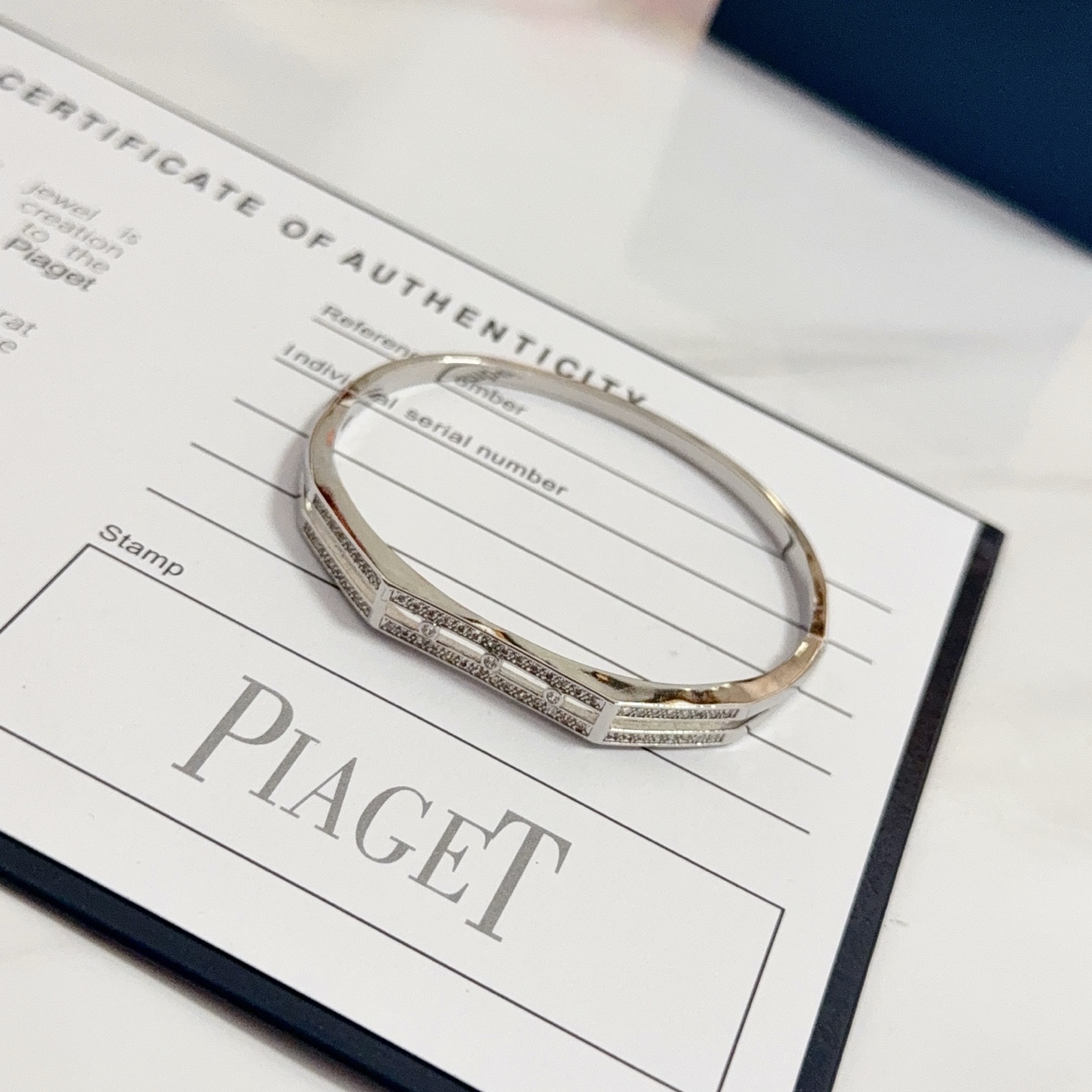 Piaget Possession bracelet silver-toned white gold with clear diamond accents 17cm inner circumference