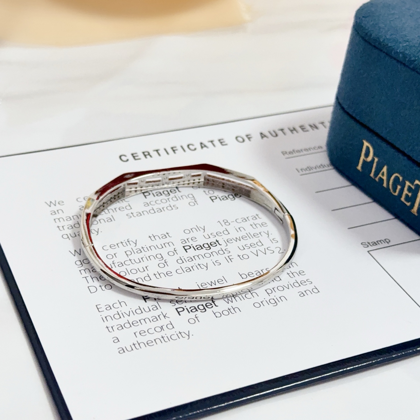 Piaget Possession bracelet silver-toned white gold with clear diamond accents 17cm inner circumference
