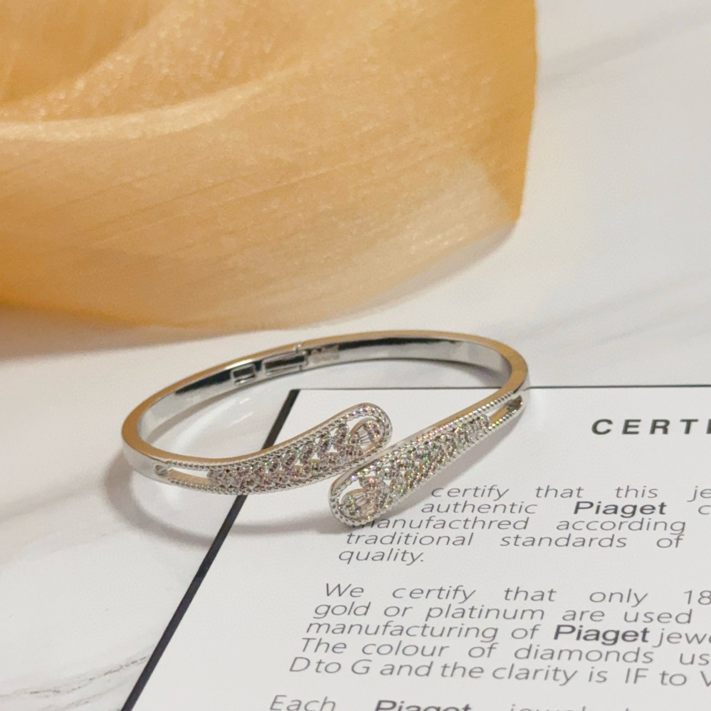 Piaget Possession bracelet silver-toned white gold with clear pave diamonds 16cm inner circumference
