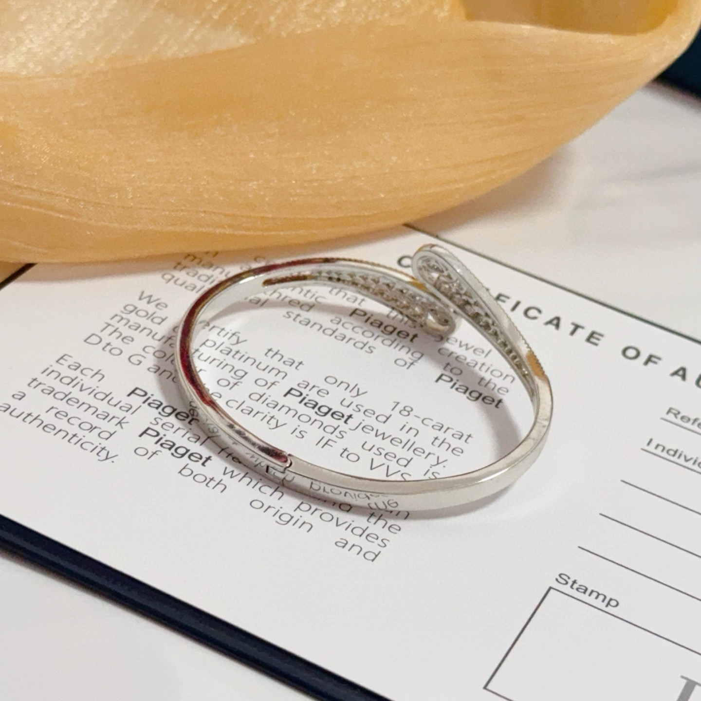 Piaget Possession bracelet silver-toned white gold with clear pave diamonds 16cm inner circumference
