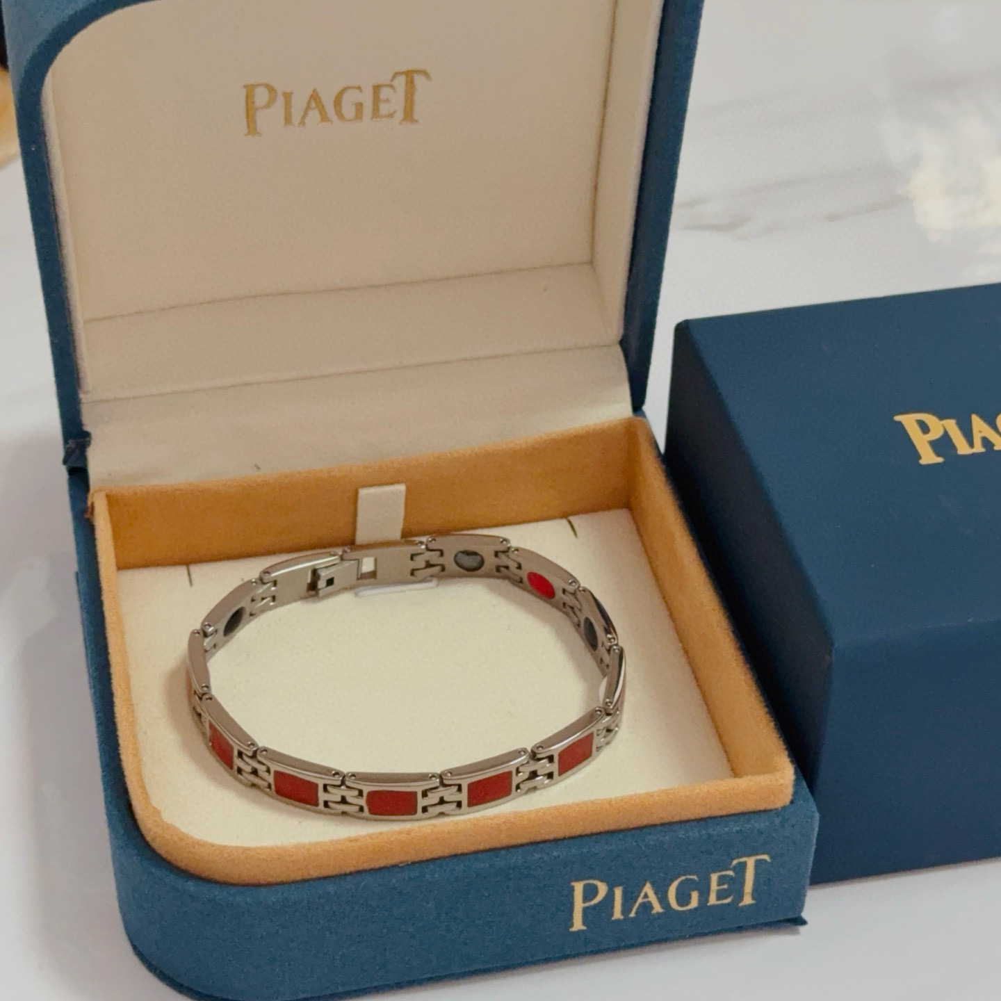 Piaget Magnetic Therapy Link Bracelet bracelet Silver-tone metal with red square inlays black and red magnetic accents 21cm
