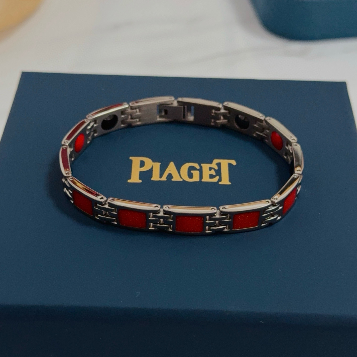 Piaget Magnetic Therapy Link Bracelet bracelet Silver-tone metal with red square inlays black and red magnetic accents 21cm