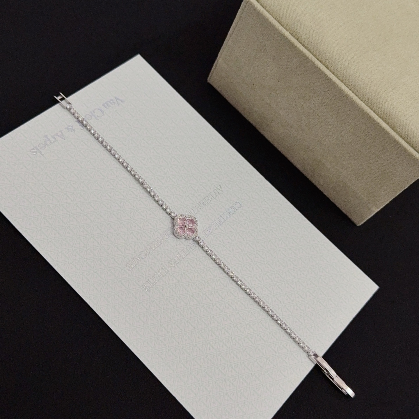 Van Cleef Arpels Alhambra bracelet White gold clear diamonds pink sapphires 17cm