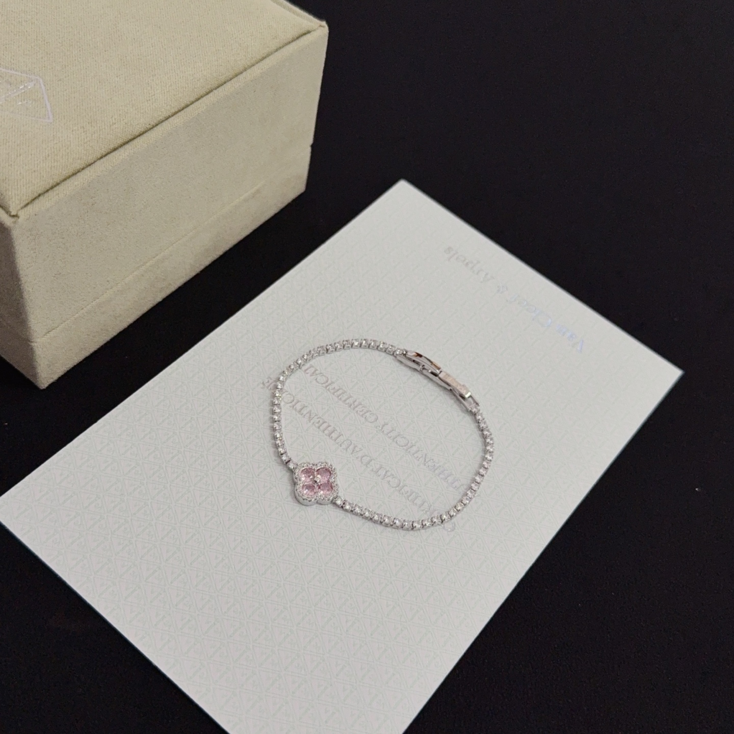 Van Cleef Arpels Alhambra bracelet White gold clear diamonds pink sapphires 17cm