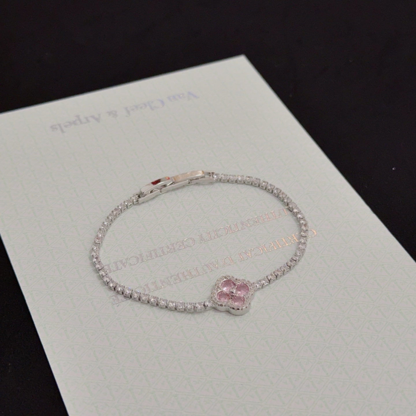 Van Cleef Arpels Alhambra bracelet White gold clear diamonds pink sapphires 17cm